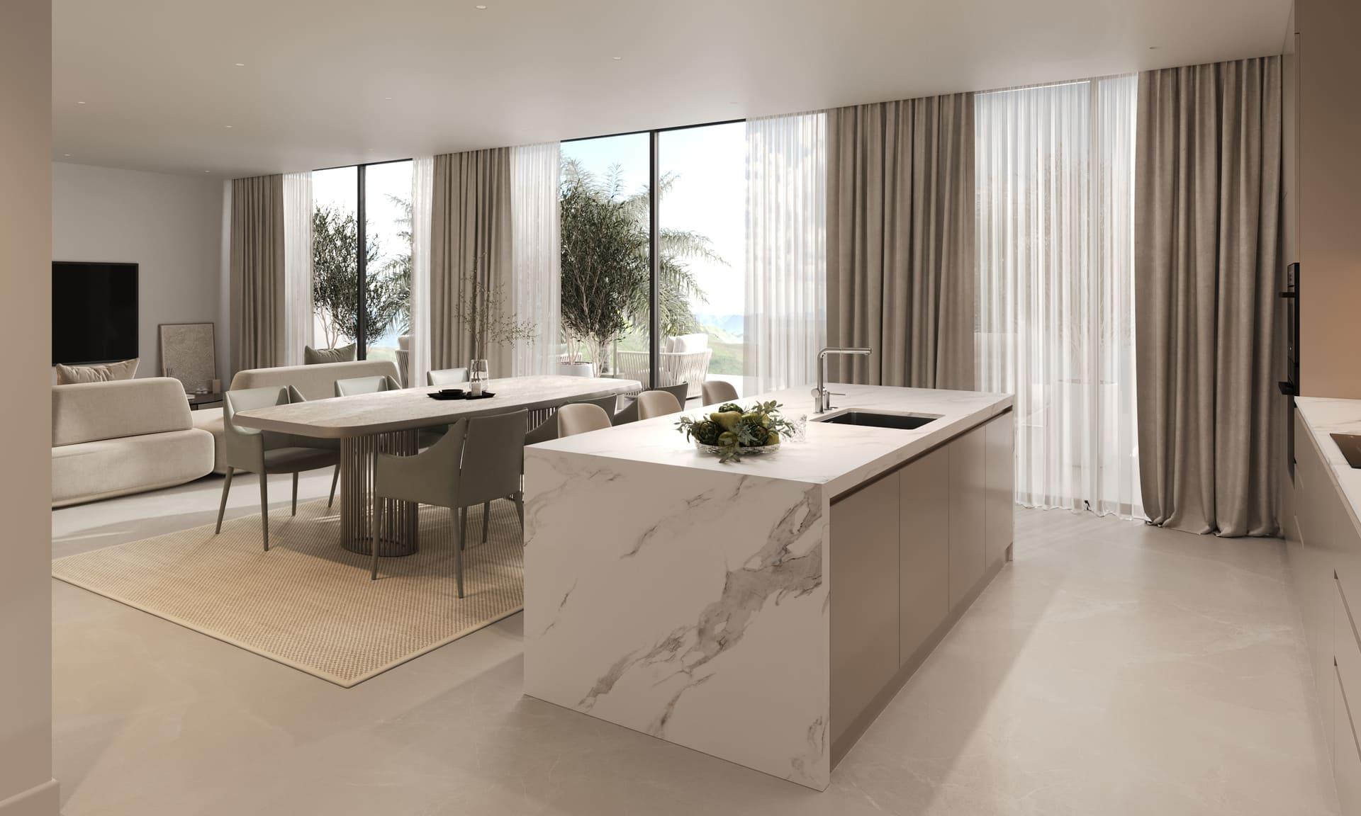 Bedroom with outlook towards garden, 3-bedroom apartment, Azata Golf Estepona Oeste