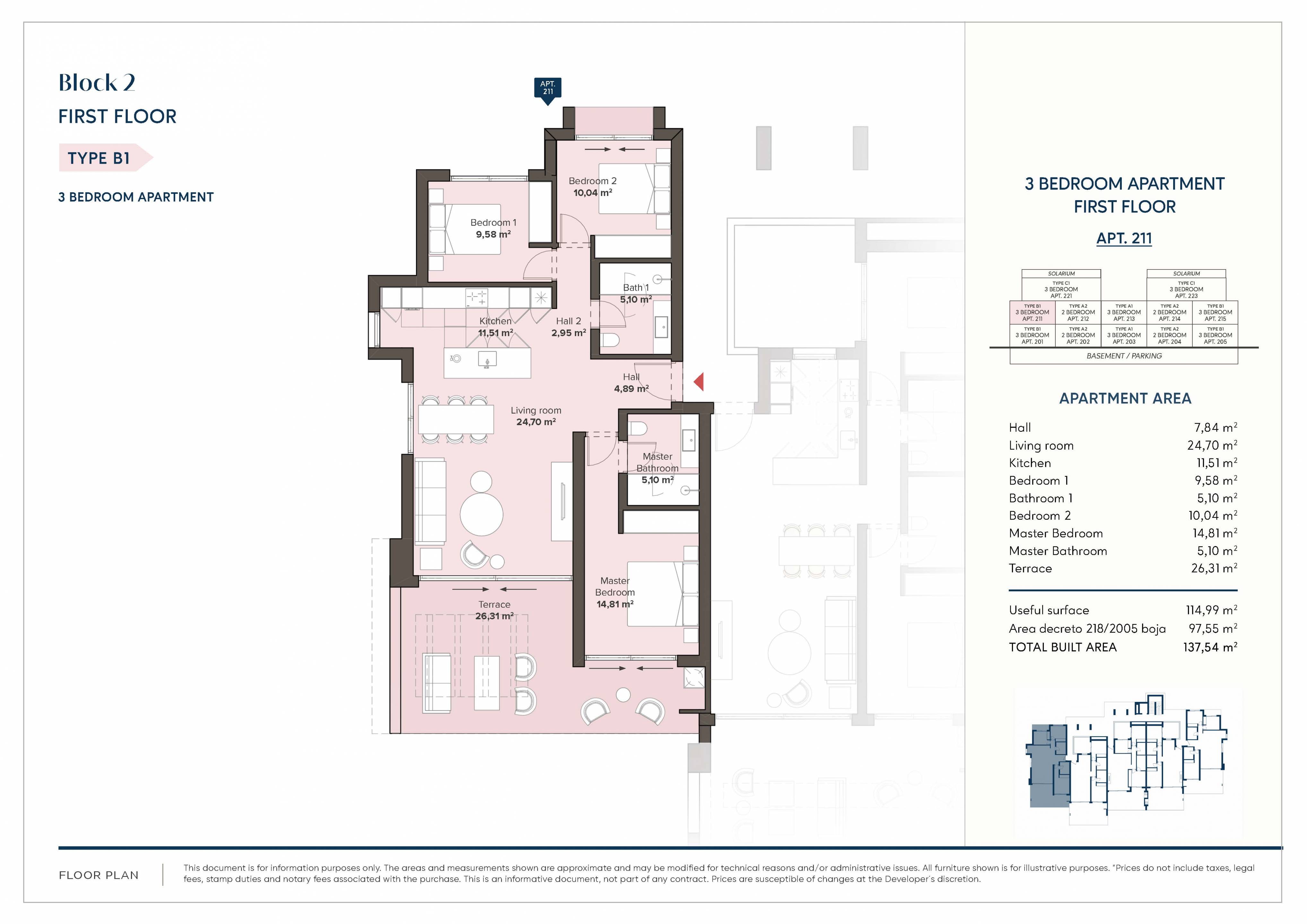 Floor plan diagram for 3-bedroom apartment, Azata Golf Estepona Oeste, Estepona