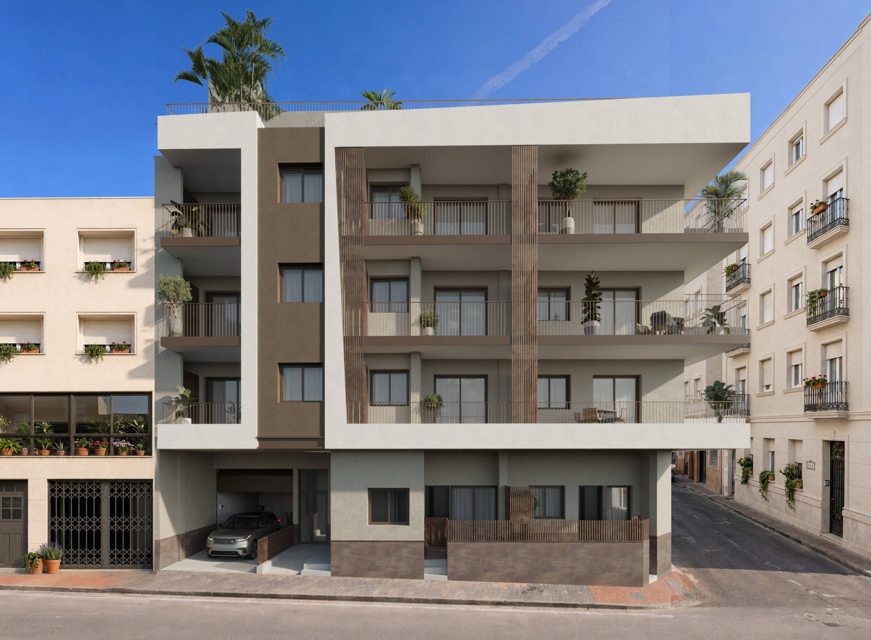 Lift lobby and building entrance in new-build residential complex, Eroski, Santa Pola