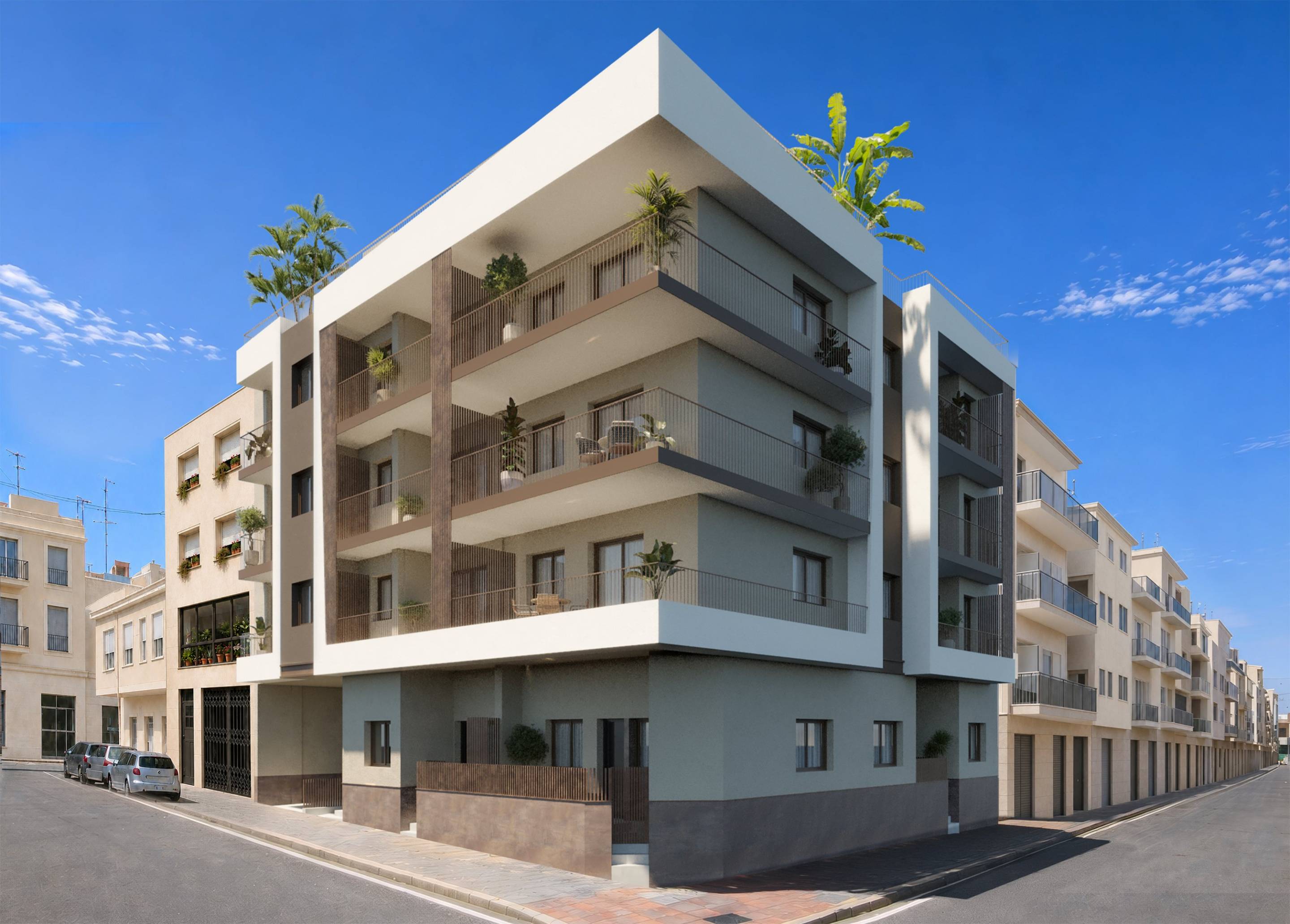 Fitted kitchen with integrated appliances in new-build apartment, Eroski, Santa Pola