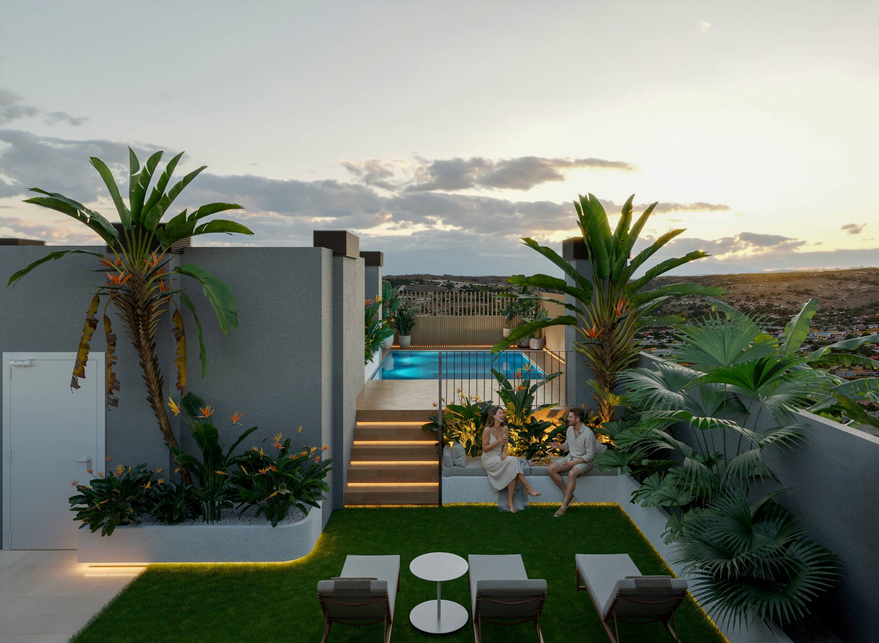 Communal swimming pool within new-build residential complex, Eroski, Santa Pola