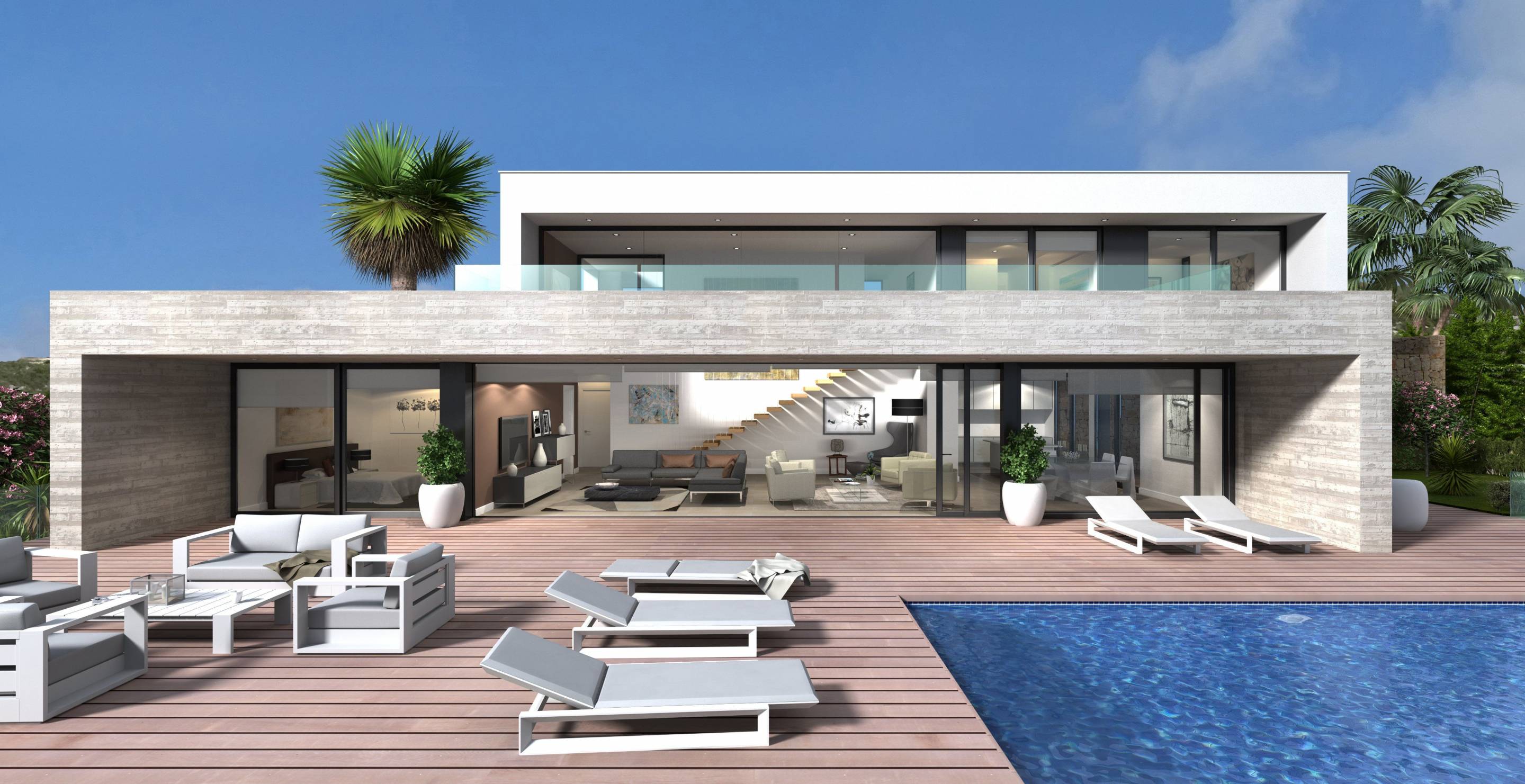 Lounge with porcelain tile floors, new-build villa, Alcassar, Benitachell