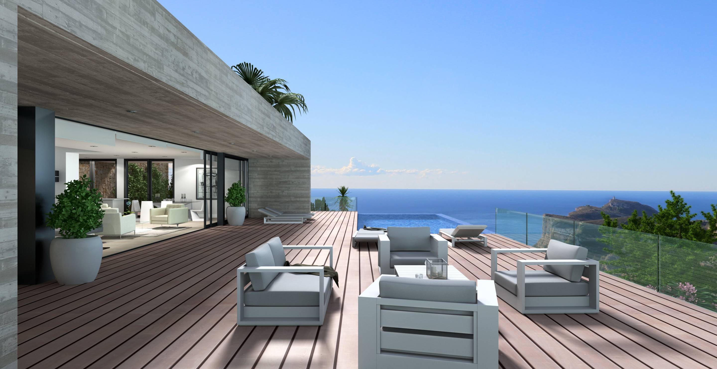 Aerial or elevated view of new-build villa plot, Alcassar, Benitachell