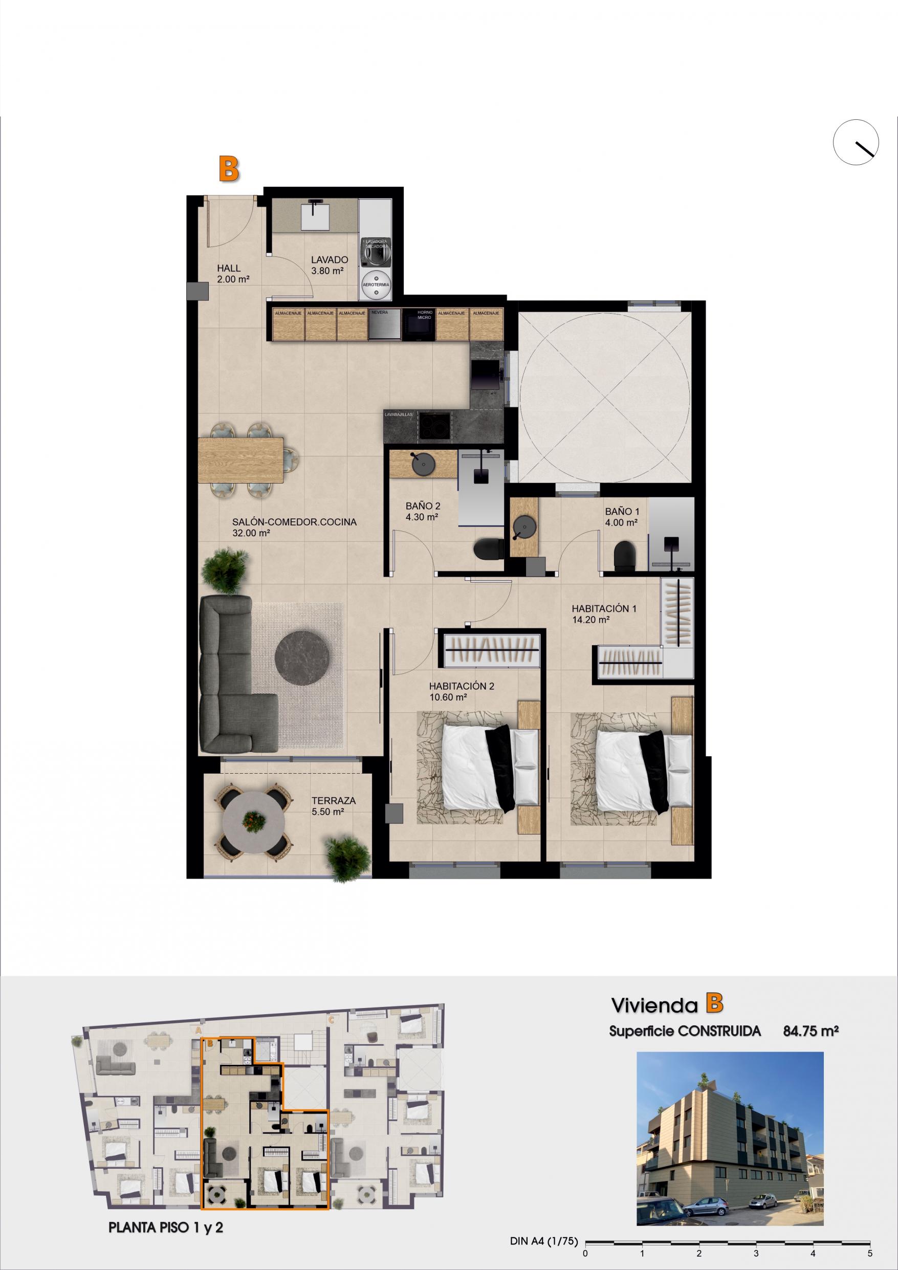 Floor plan of 2-bedroom new-build apartment, Catral, Alicante
