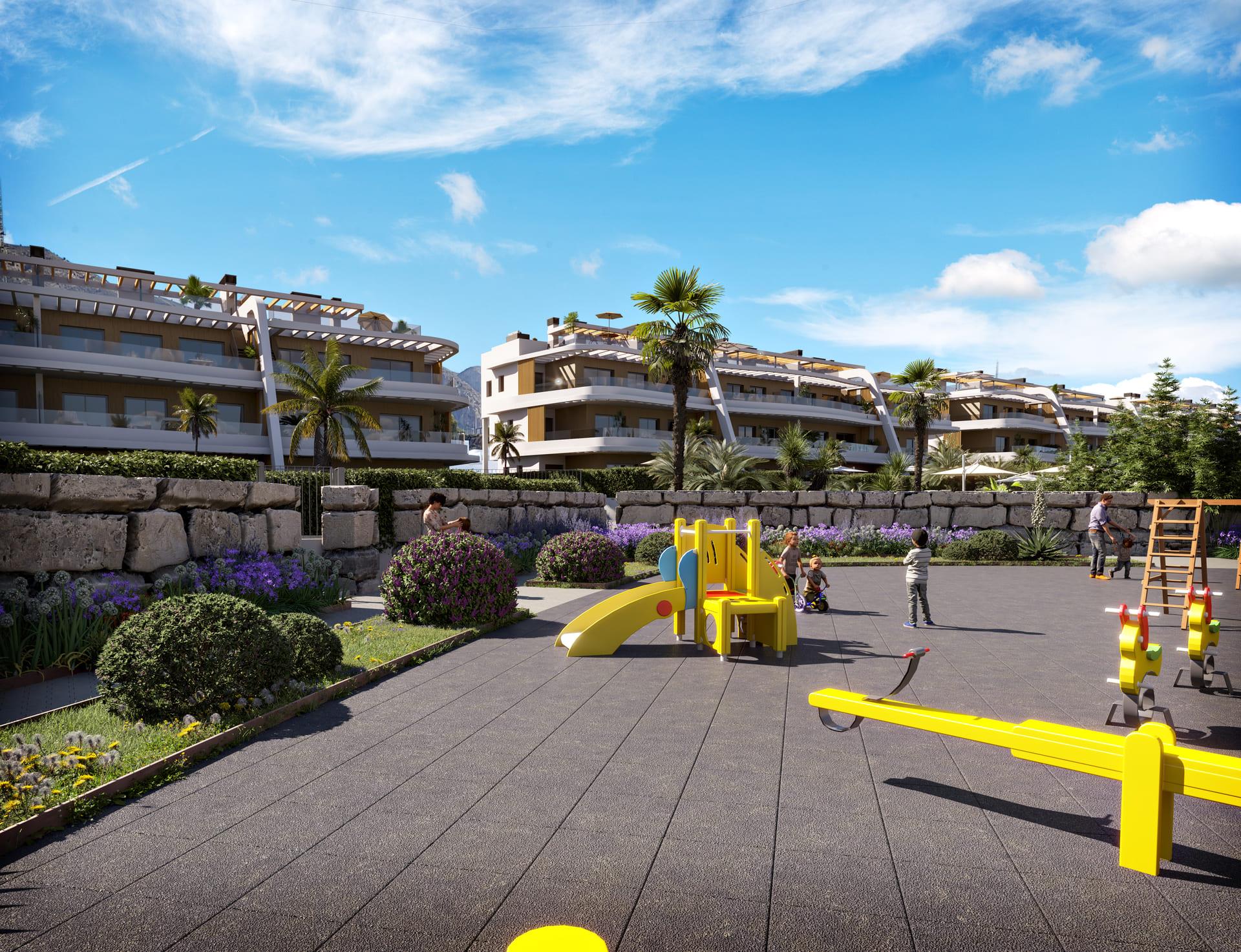 Terrace outlook from first-floor apartment at Camporrosso Village, Finestrat