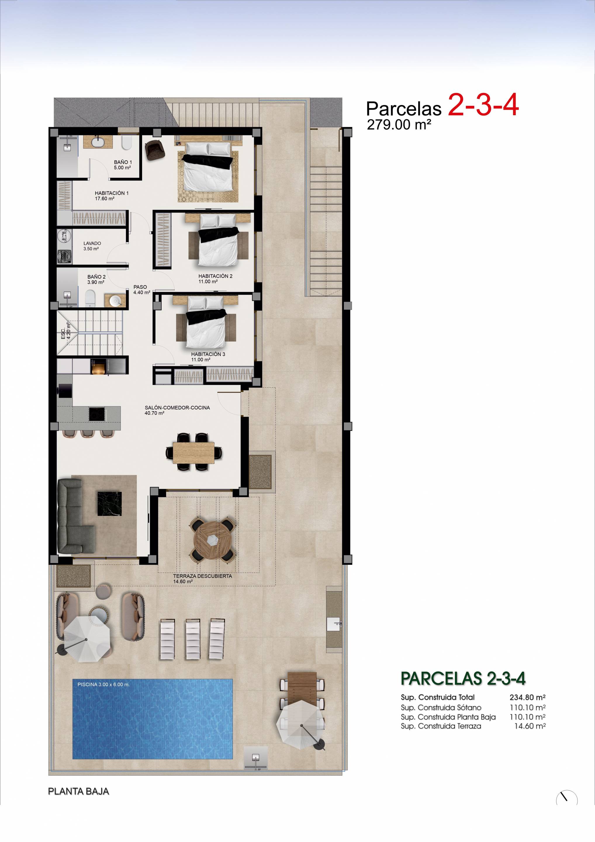 Plot and footprint plan of new-build villa in Centro de la Ciudad Quesada, Rojales showing 279 m2 boundary