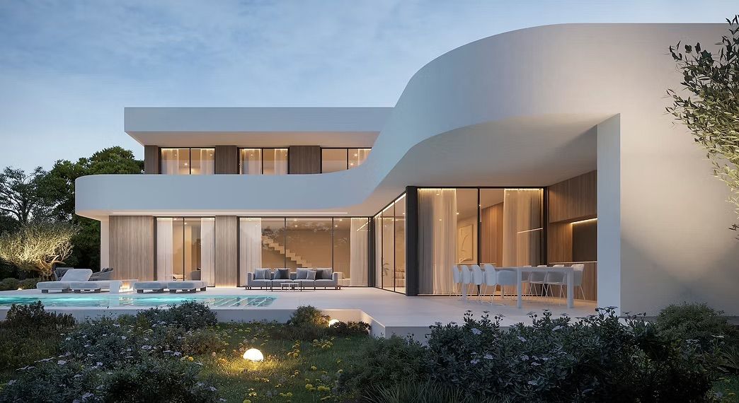 Rear exterior view of new-build villa on plot, Benimeit-Tabaira, Moraira