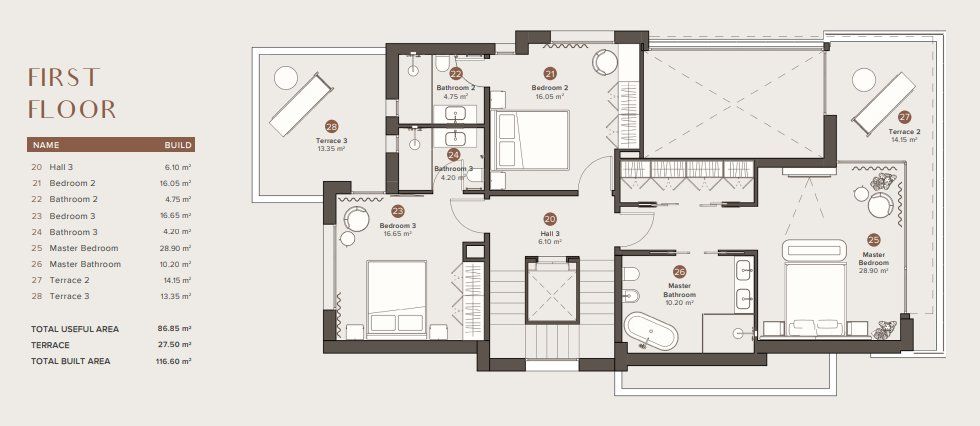 Solarium level floor plan of new-build villa, Hacienda, Marbella