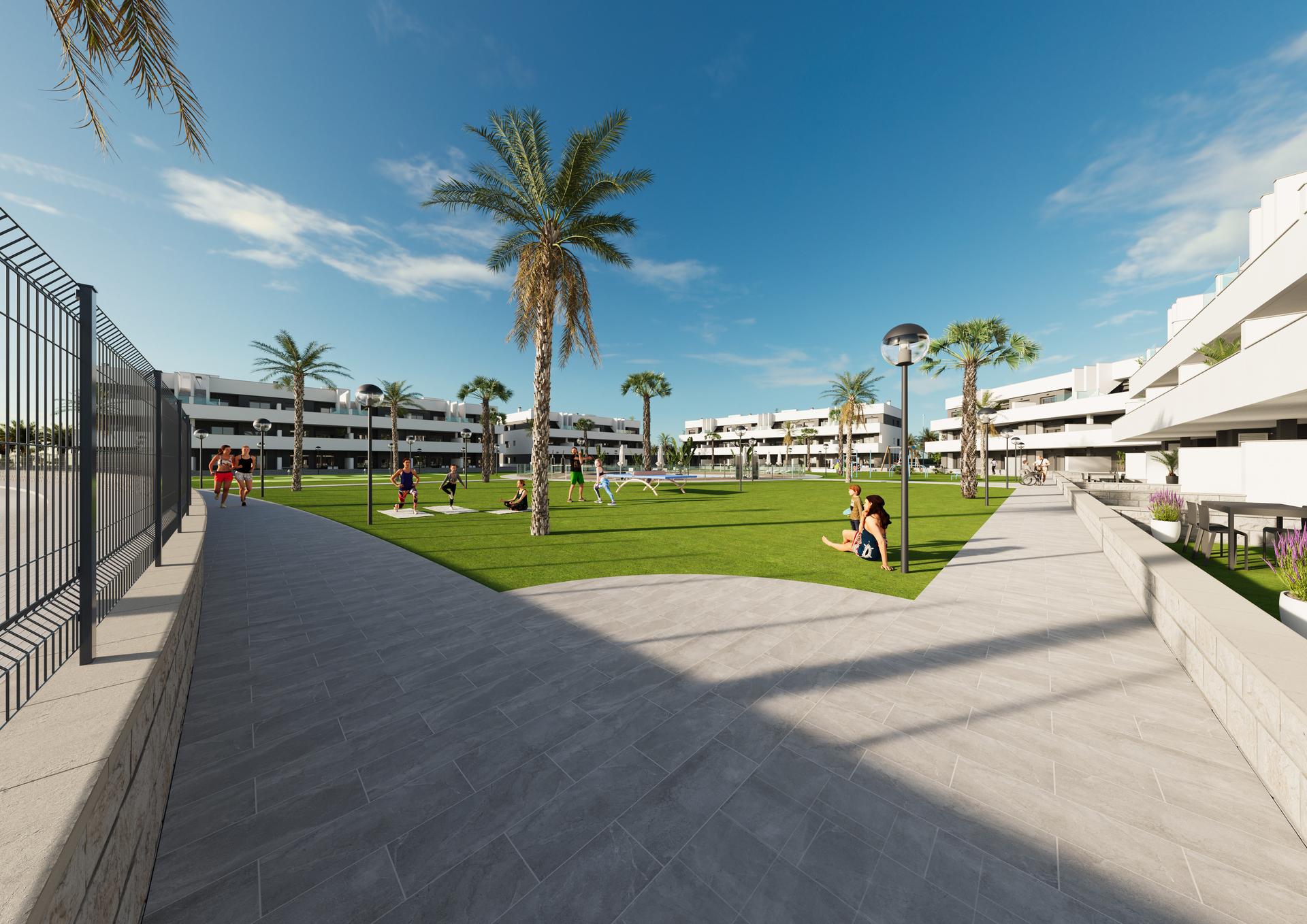 Exterior facade of 2-storey new-build complex, El Raso, Guardamar Del Segura