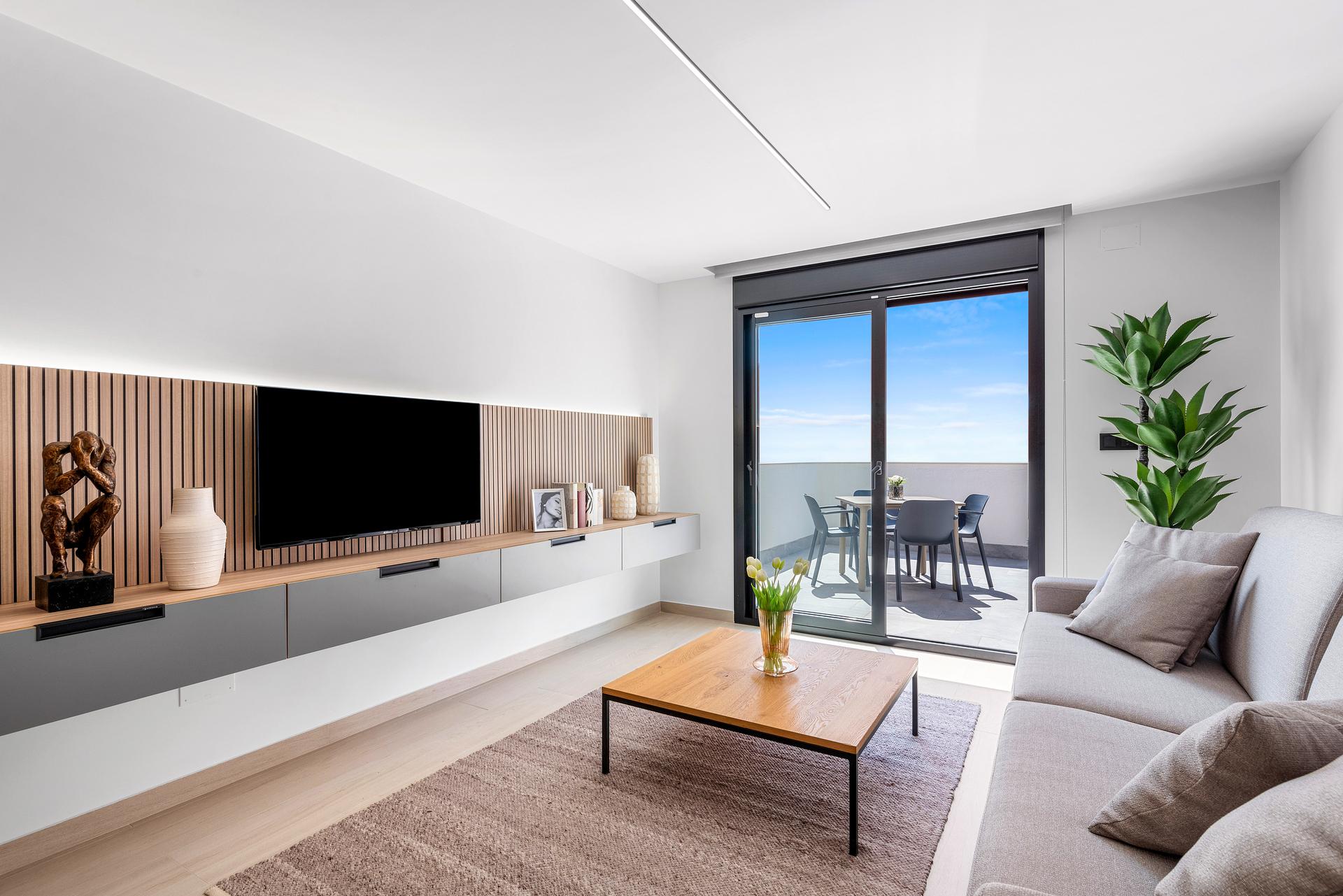 Porcelain tile flooring in open-plan living area, El Raso, Guardamar Del Segura