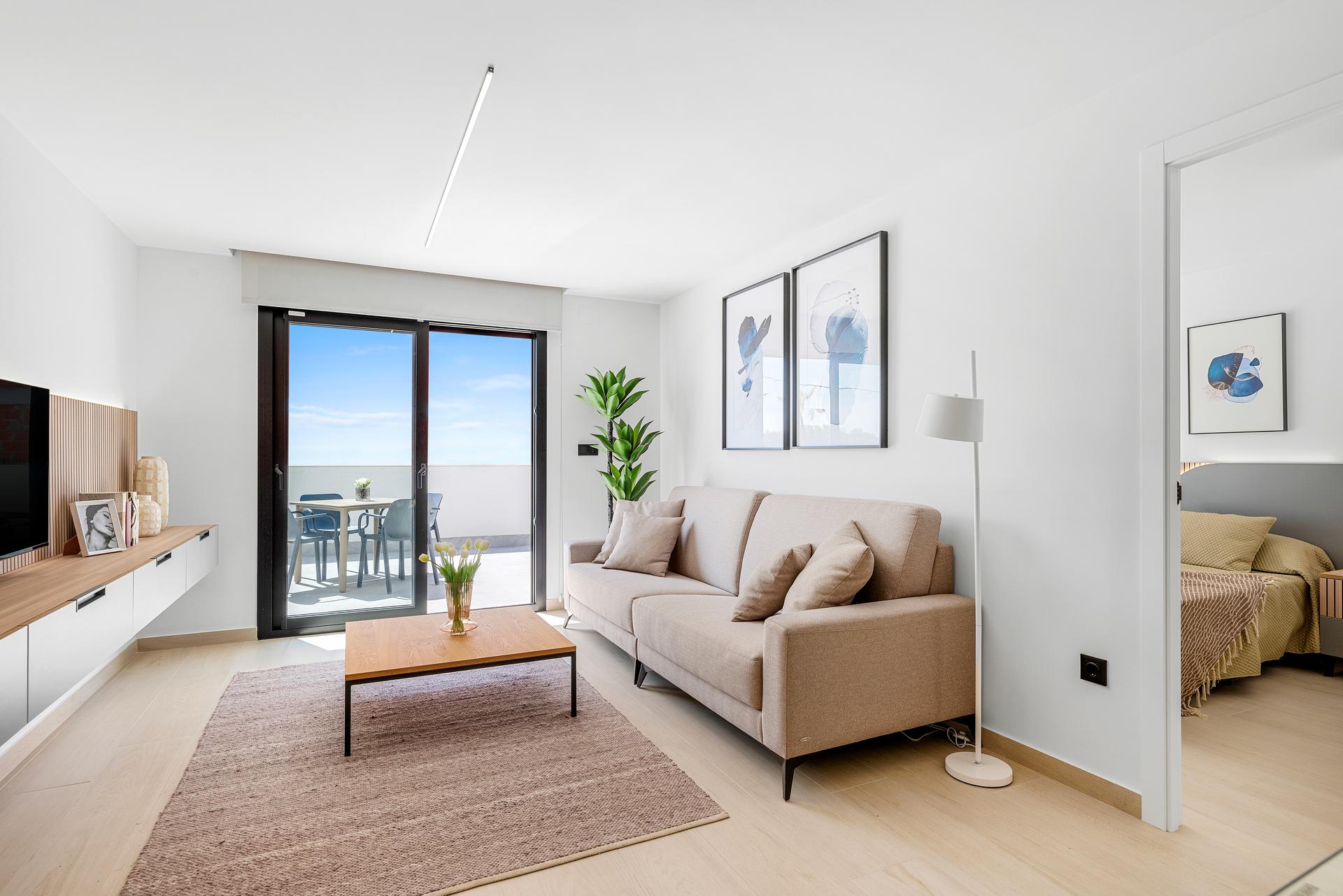 Landscaped communal area with seating, El Raso residential complex, Guardamar Del Segura