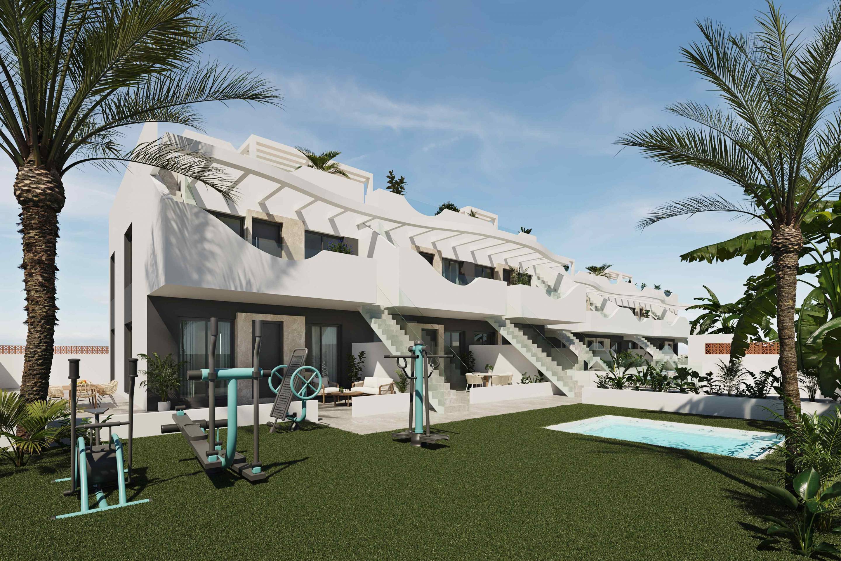 Communal pool and landscaped grounds in new-build complex, Zona Pueblo, Pilar De La Horadada