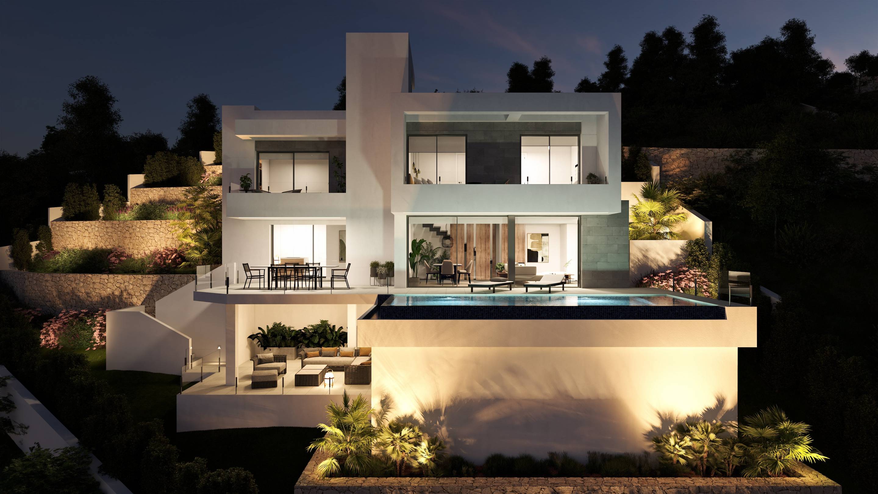 Master bedroom with built-in wardrobes in new-build villa, Cumbre del Sol