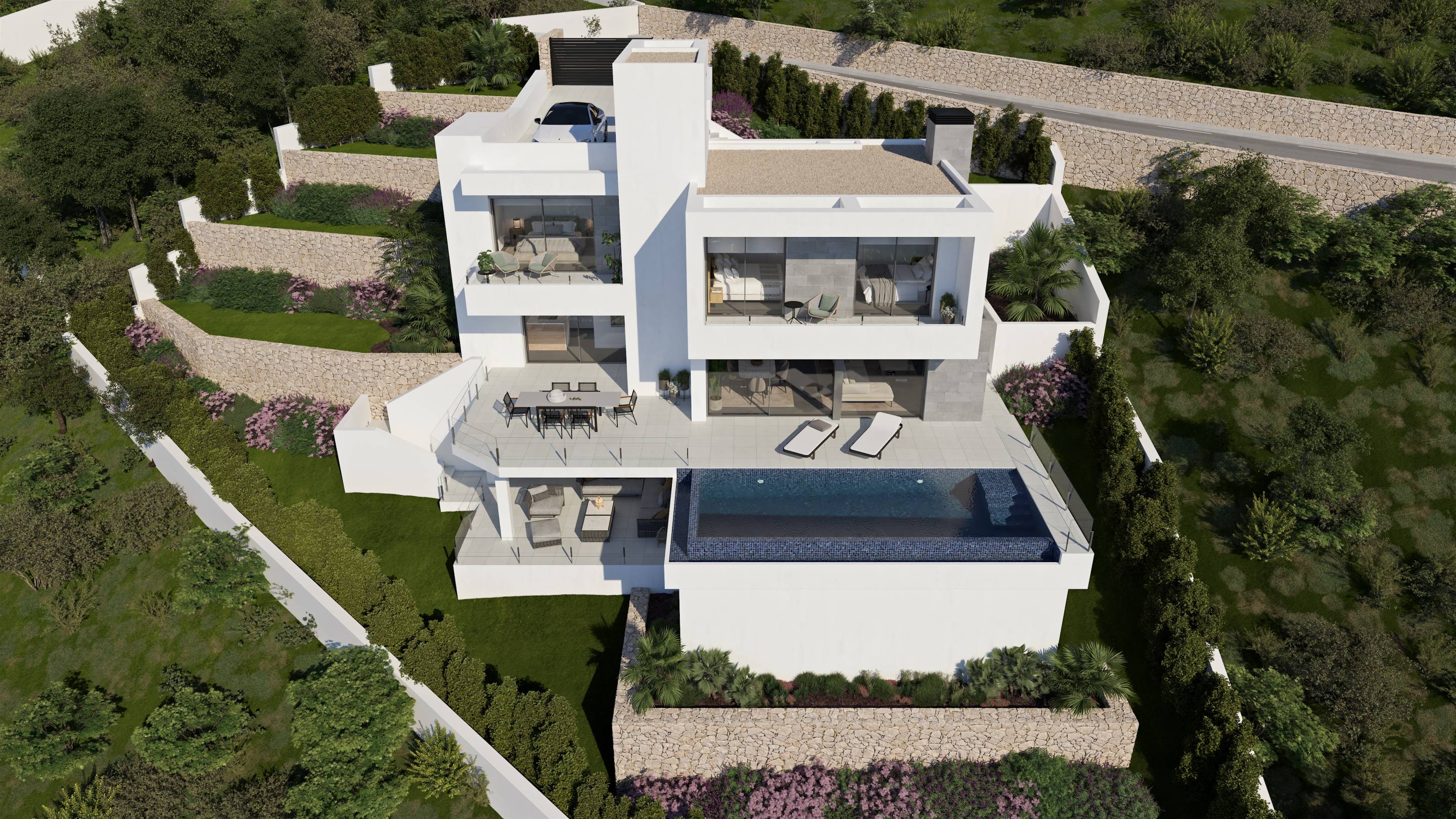 Private pool and surrounding terrace on 805 m2 plot, new-build villa, Cumbre del Sol