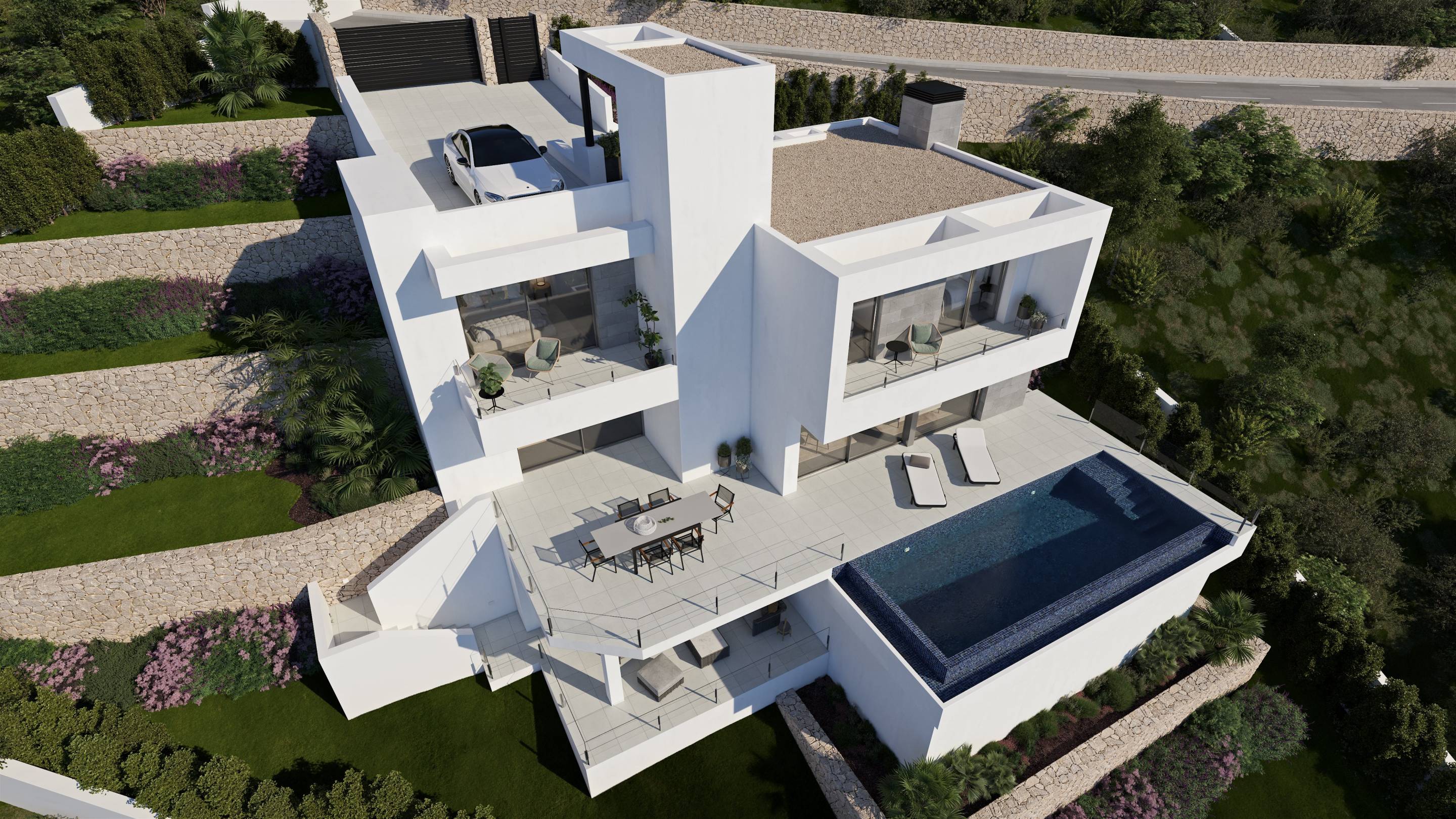Rooftop solarium with panoramic sea views, new-build villa, Cumbre del Sol, Benitachell