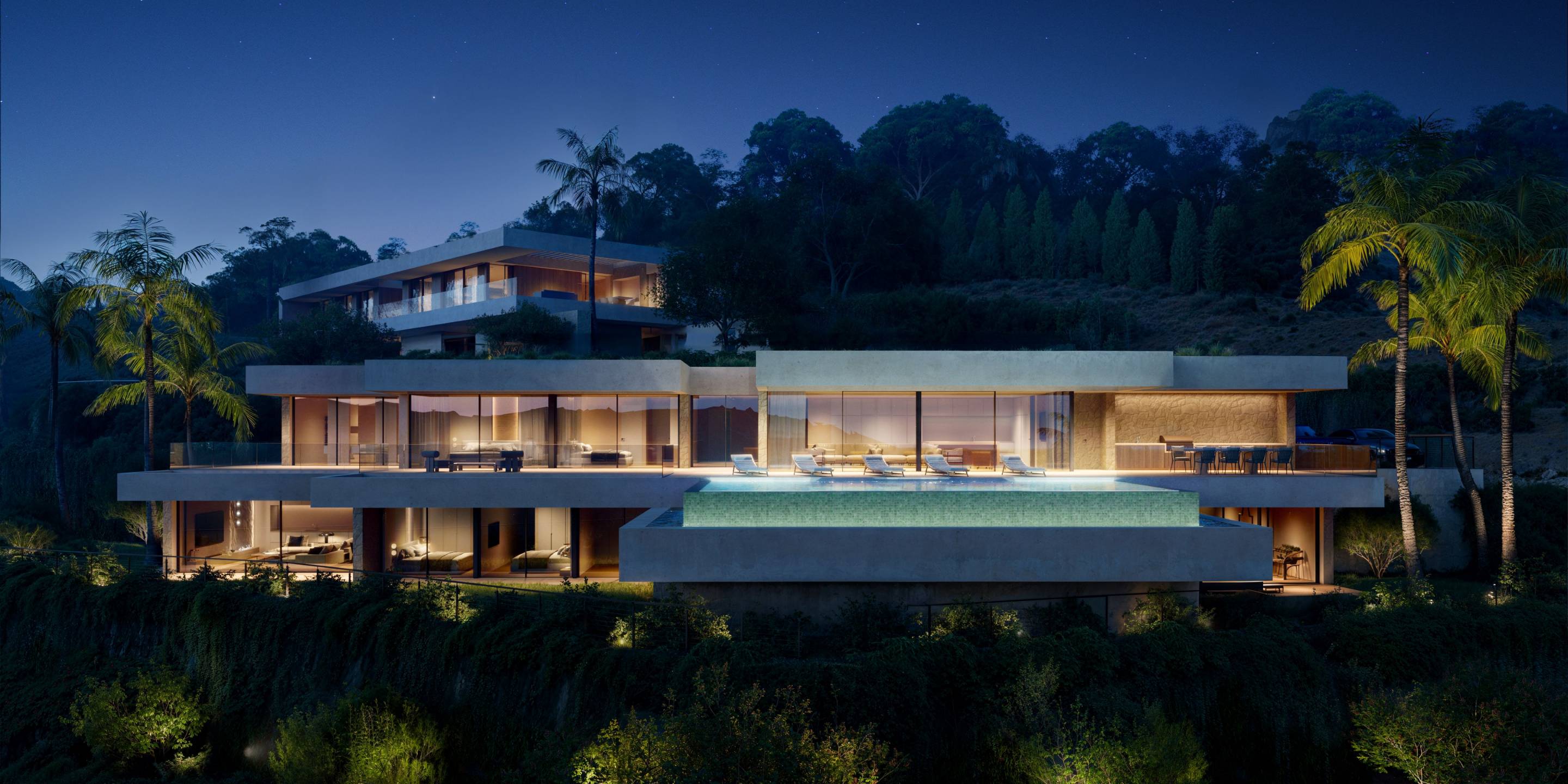 Hillside site view of new-build 1,179m2 villa in Montemayor-Marbella Club, Benahavis