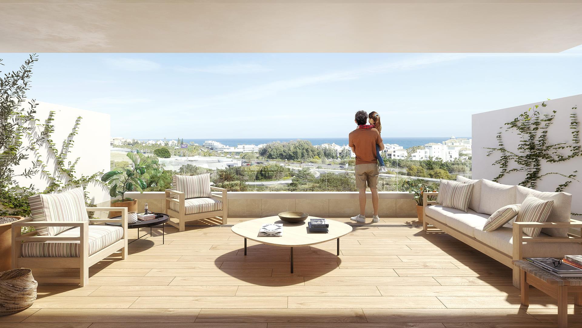 Bathroom with tiled walls and walk-in shower in new-build apartment, Arroyo Enmedio, Estepona