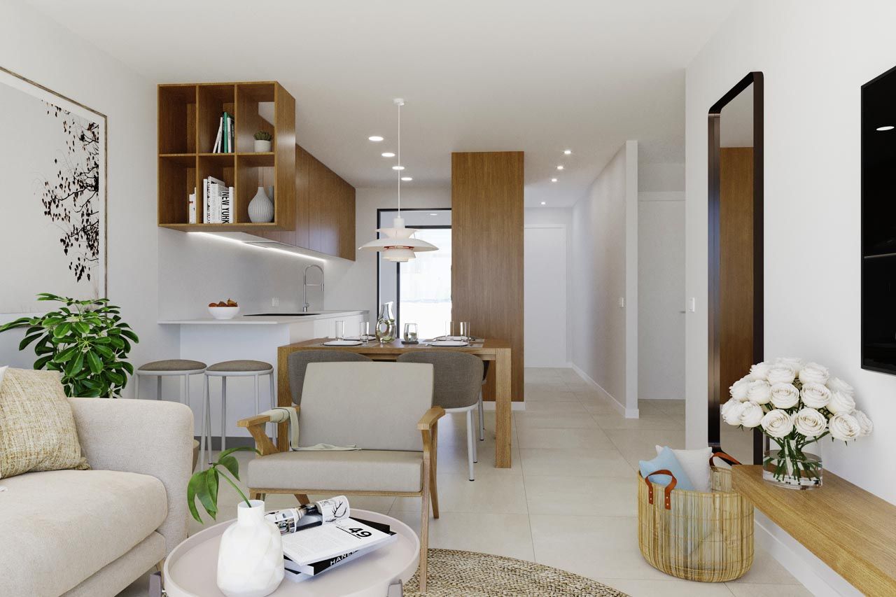 Interior communal corridor in new-build complex, Lago Jardín, Torrevieja