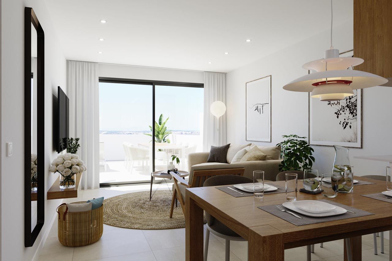 Living area showing layout and ceiling height, 2-bedroom penthouse, Lago Jardín