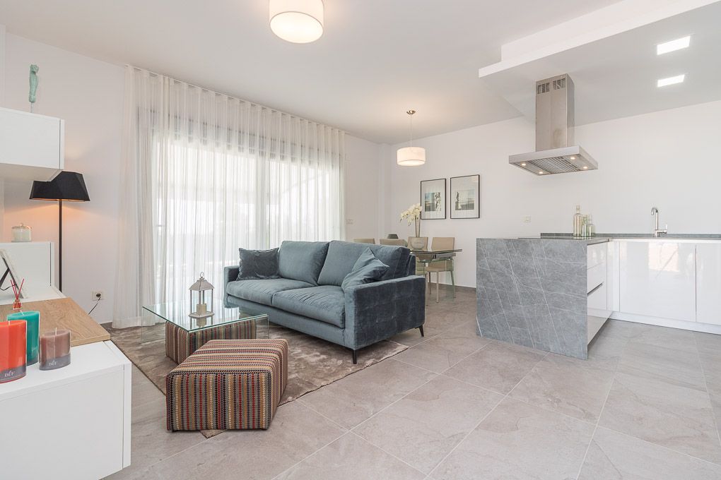 Wall-mounted air conditioning unit in living area, new-build bungalow, Los Balcones