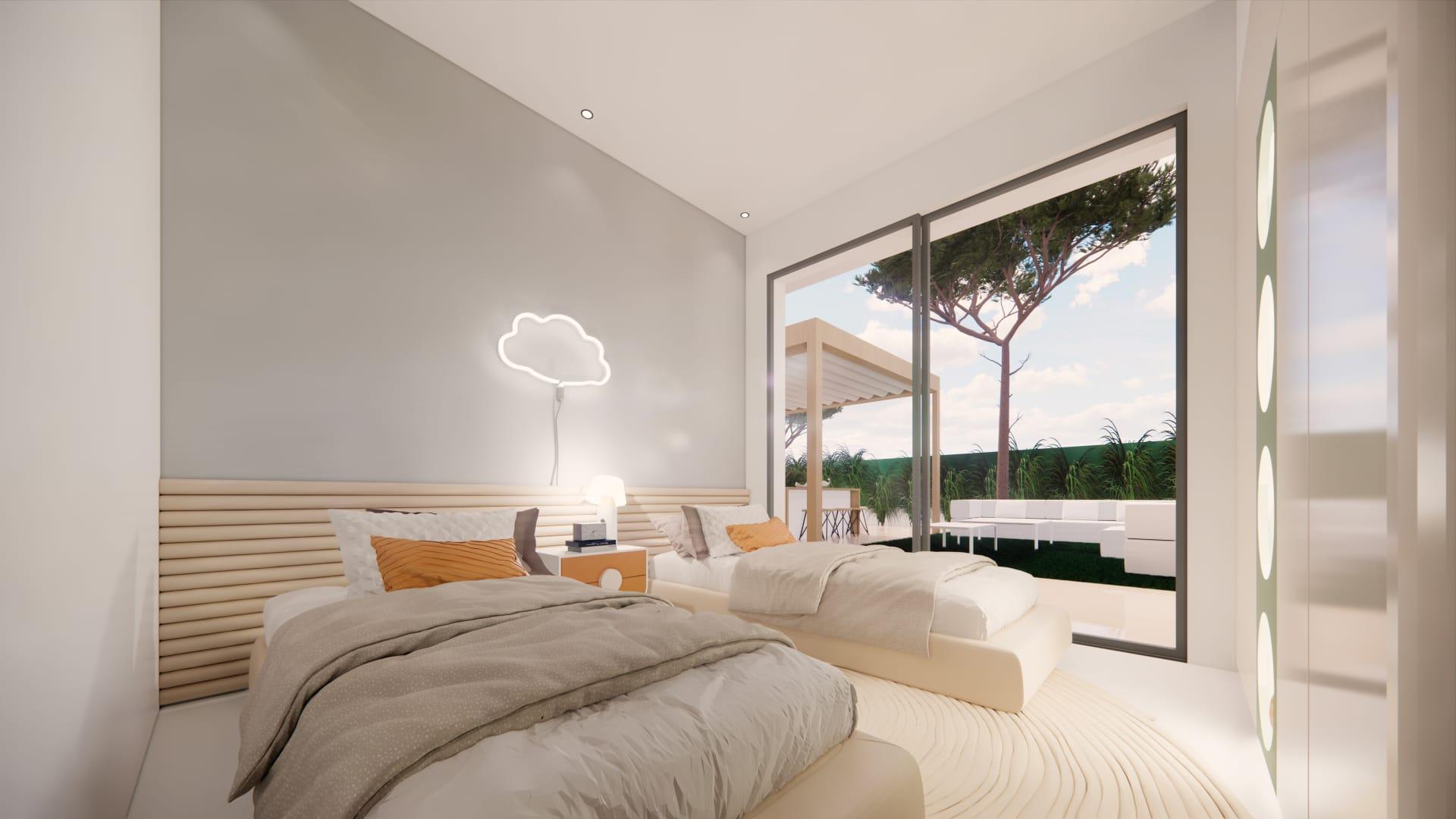Elevated view of 803m² plot and villa footprint in Pinar de Campoverde