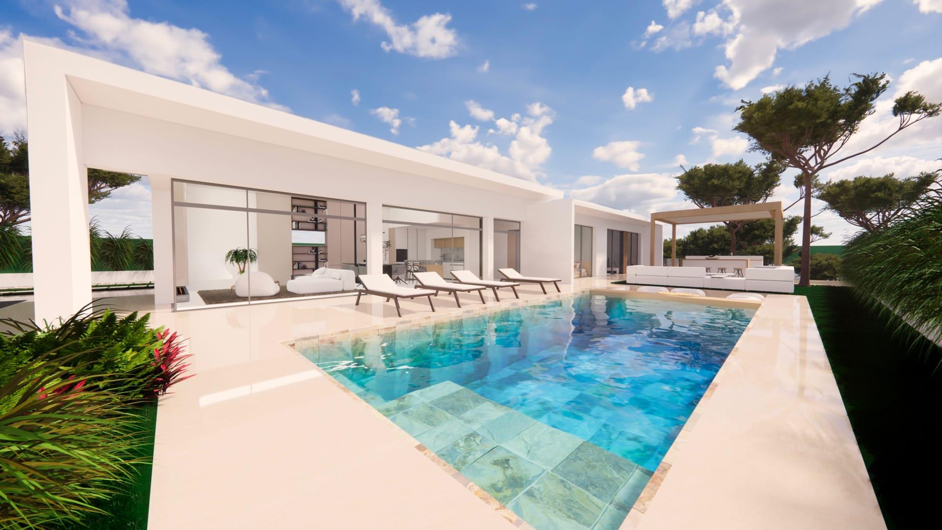 Open-plan living and dining area in new-build villa, Pinar de Campoverde