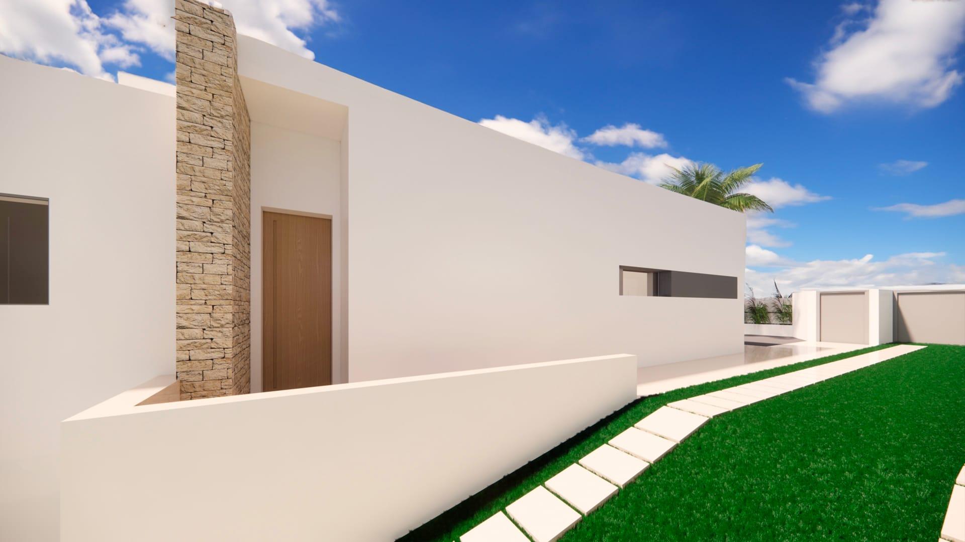 Living room with garden outlook in new-build villa, Pinar de Campoverde