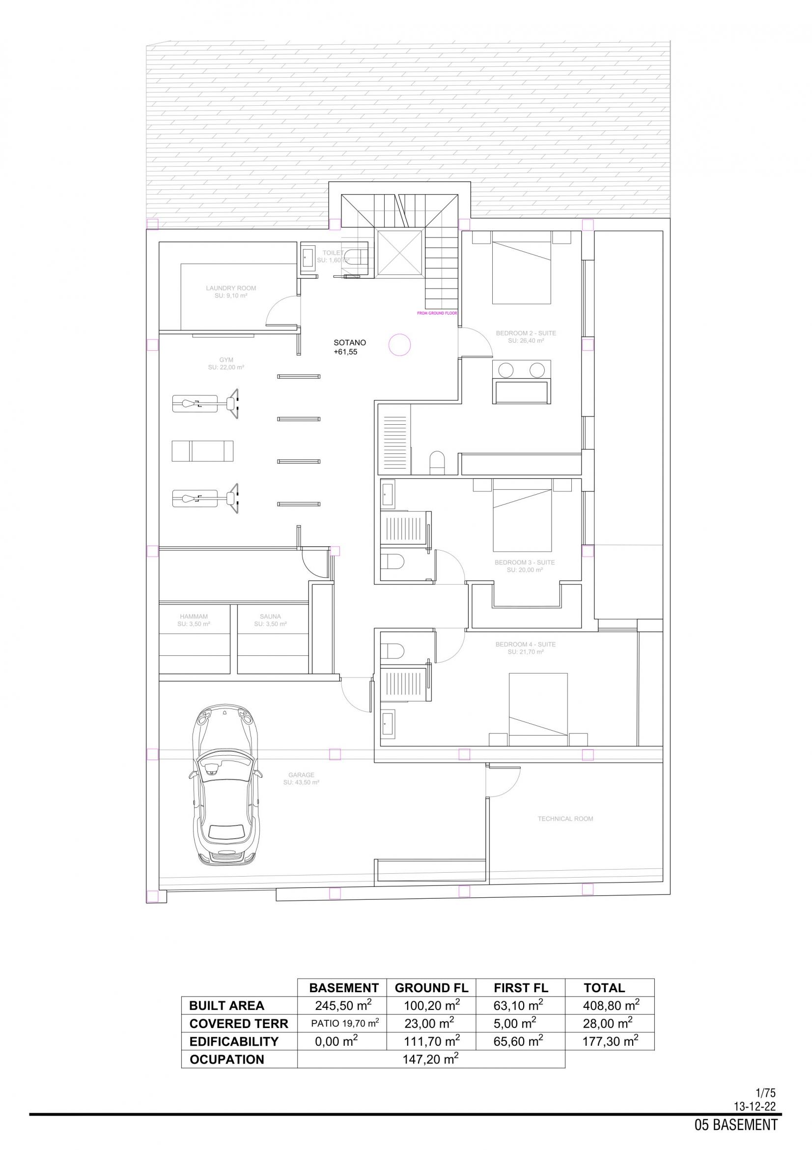 Floor plan detail showing bathroom and bedroom layout, Campo de Golf La Marquesa villa
