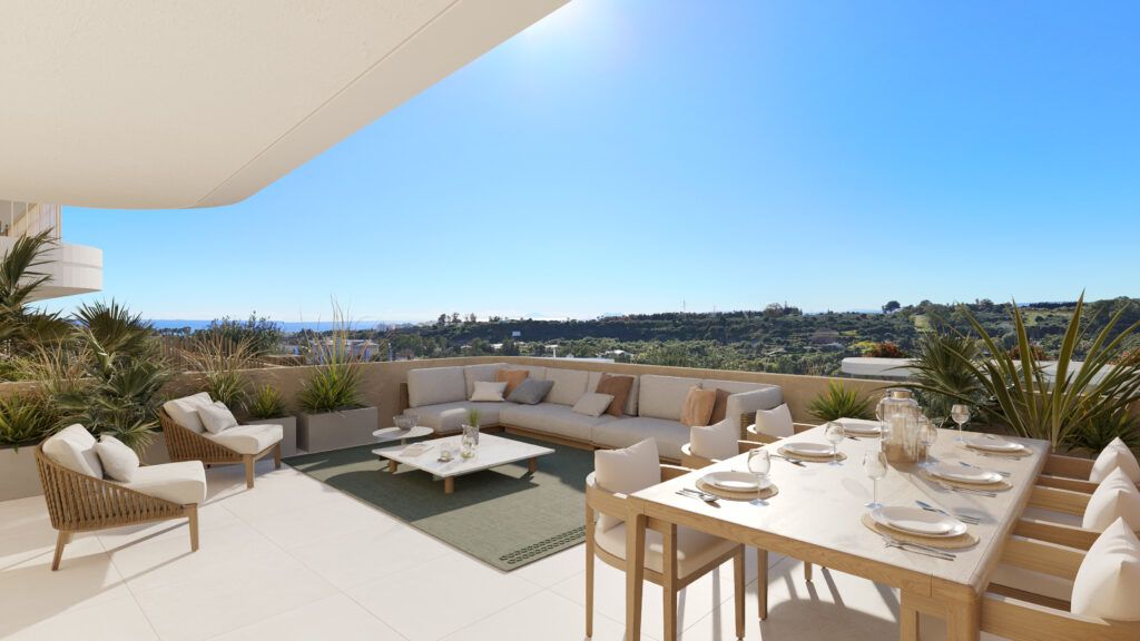Exterior facade of three-storey new-build development, Bel-Air-Cancelada-Saladillo, Estepona