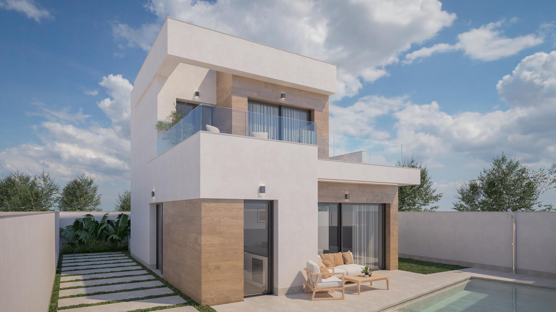 Side and rear view of 225m2 private plot surrounding new-build villa, Lo Romero Golf, Pilar De La Horadada