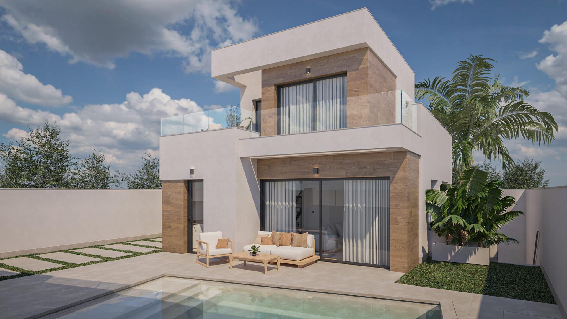 Open-plan living and dining area with tiled flooring in 2-bedroom villa, Lo Romero Golf