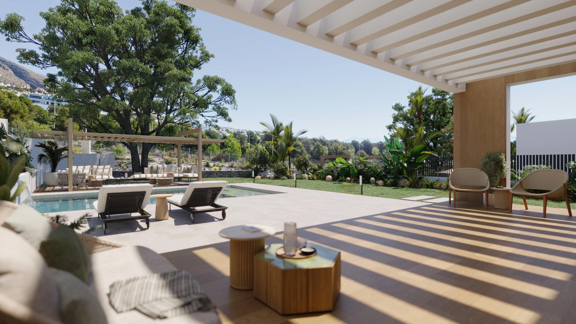 Front elevation and entrance of new-build villa, Seascape Resort, Finestrat