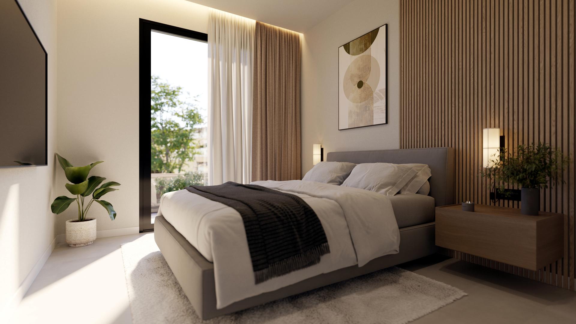 Ground-floor living room with full-width glazed doors to garden, Seascape Resort, Finestrat