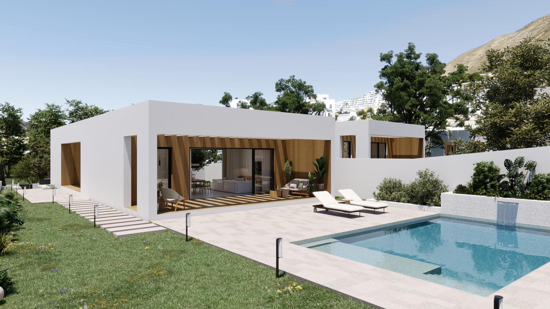 View from plot towards Finestrat hills, new-build villa, Seascape Resort, Finestrat