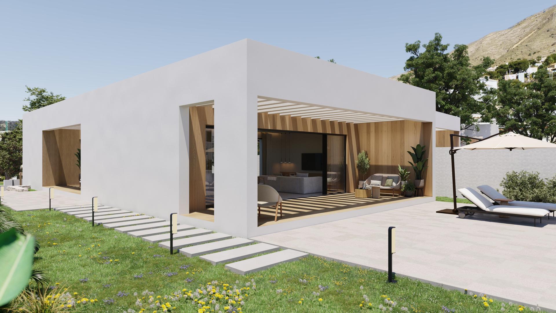 Open-plan kitchen and dining area in 3-bedroom new-build villa, Seascape Resort, Finestrat