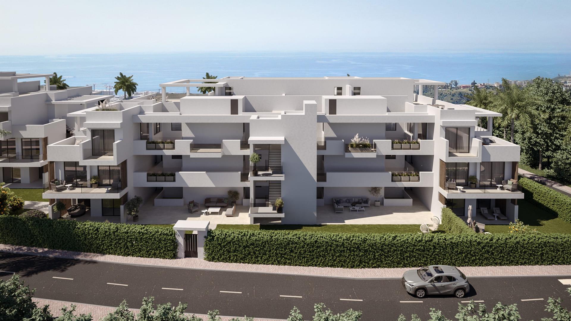 Kitchen island in open-plan new-build penthouse, Sotoserena, Estepona