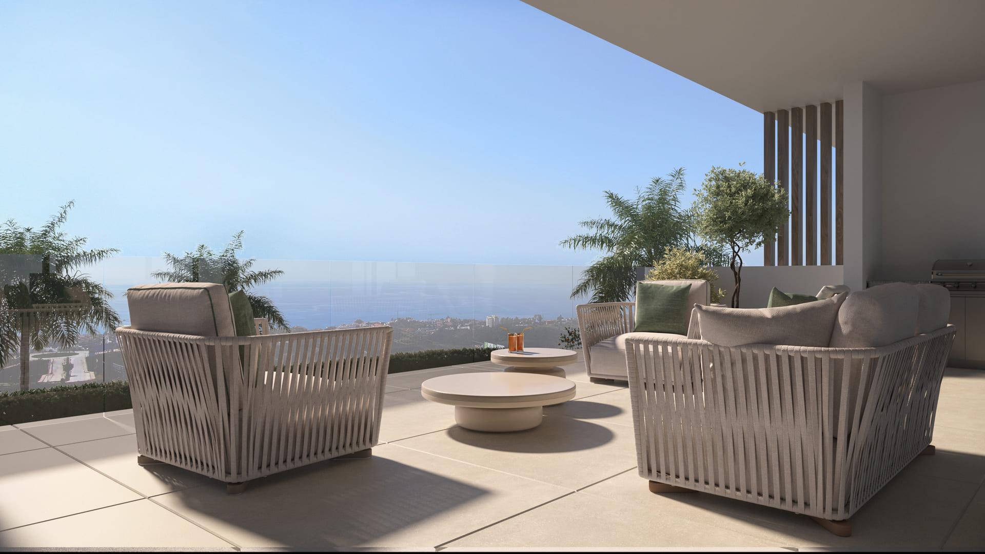 Solarium terrace with surrounding coastal views, Sotoserena, Estepona