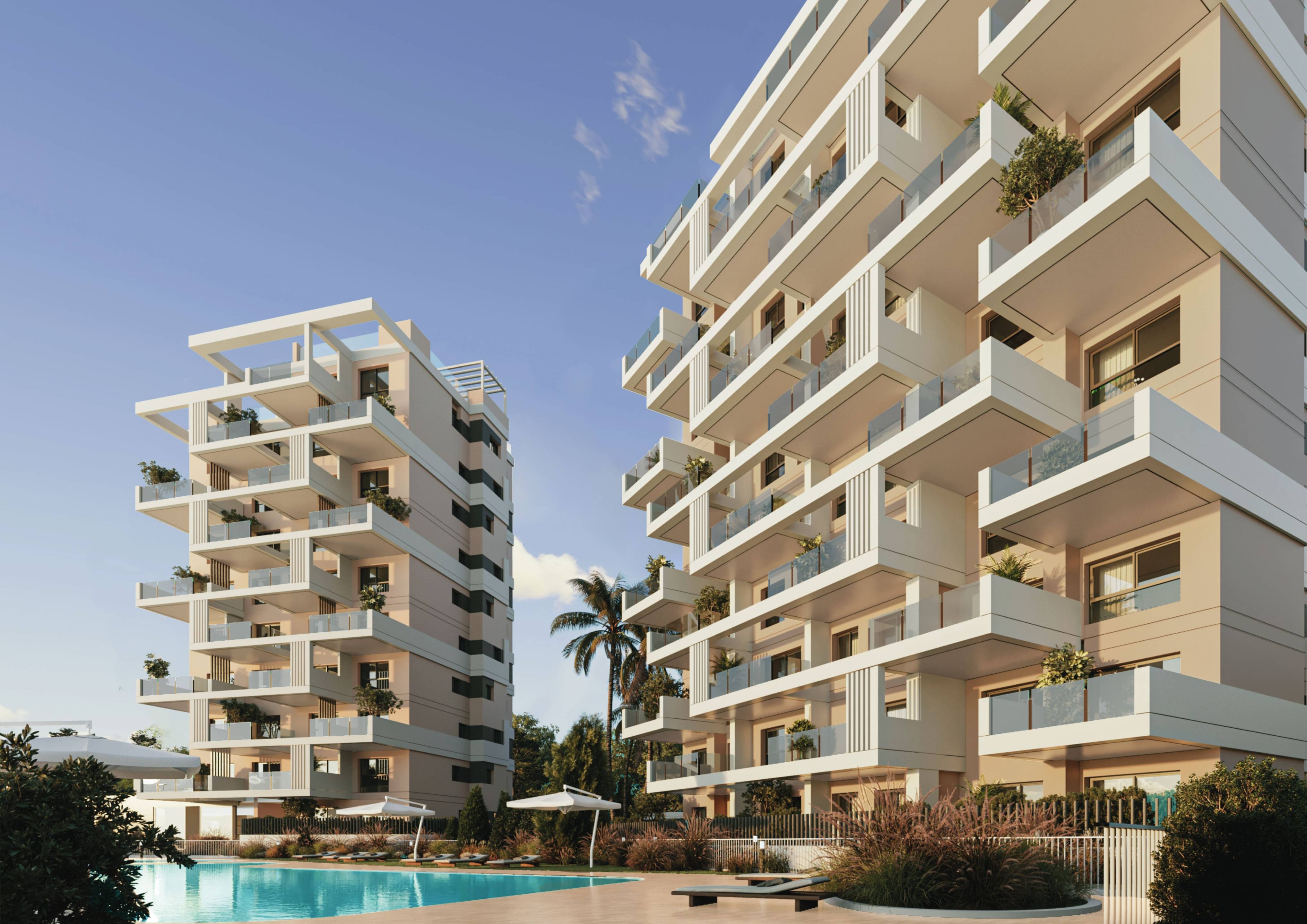 Living room with floor-to-ceiling windows in 2-bedroom penthouse, Playa de Fossa-Levante