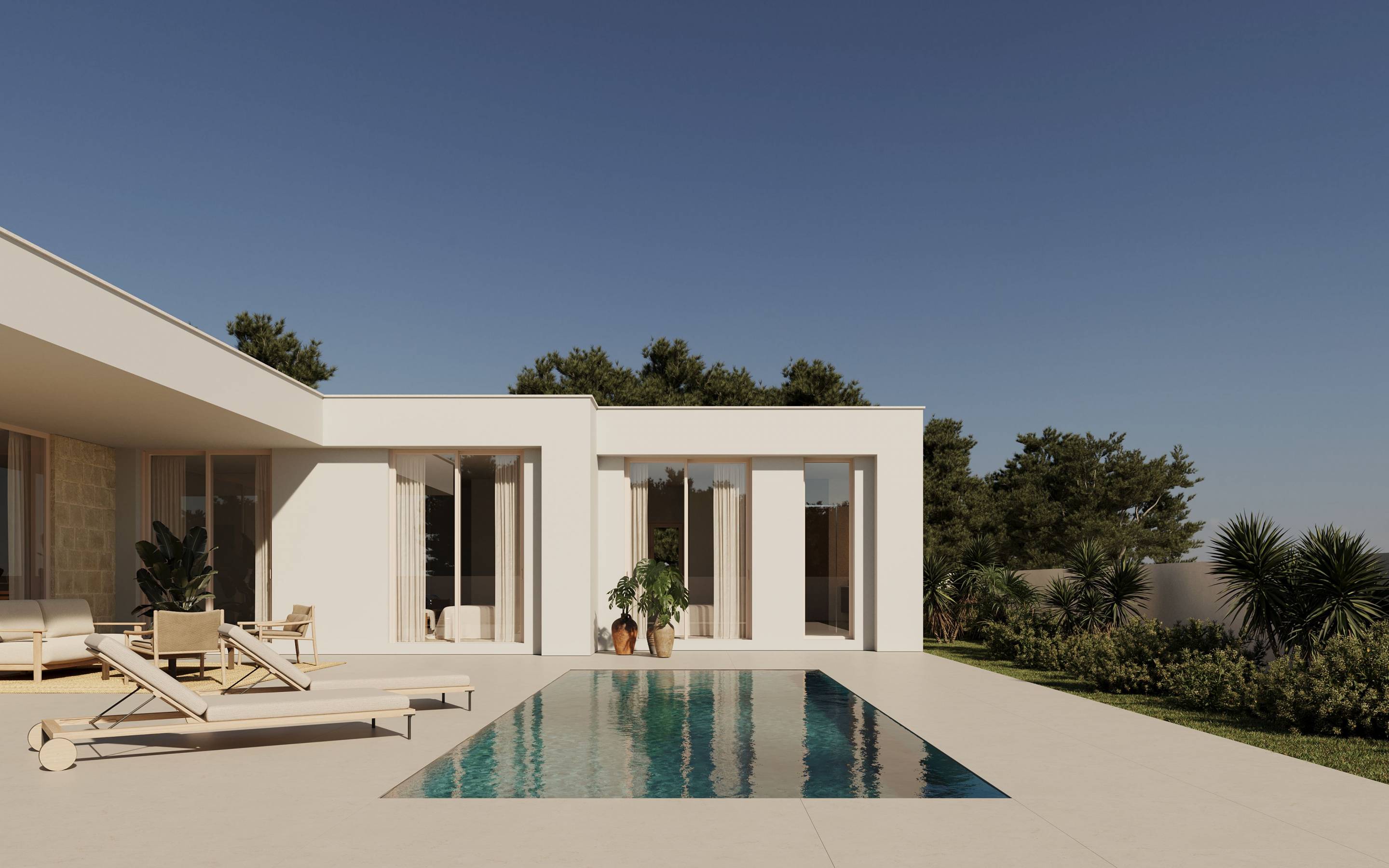 Interior corridor with porcelain floors in 133m² new-build villa, Pla de Cantal, Polop