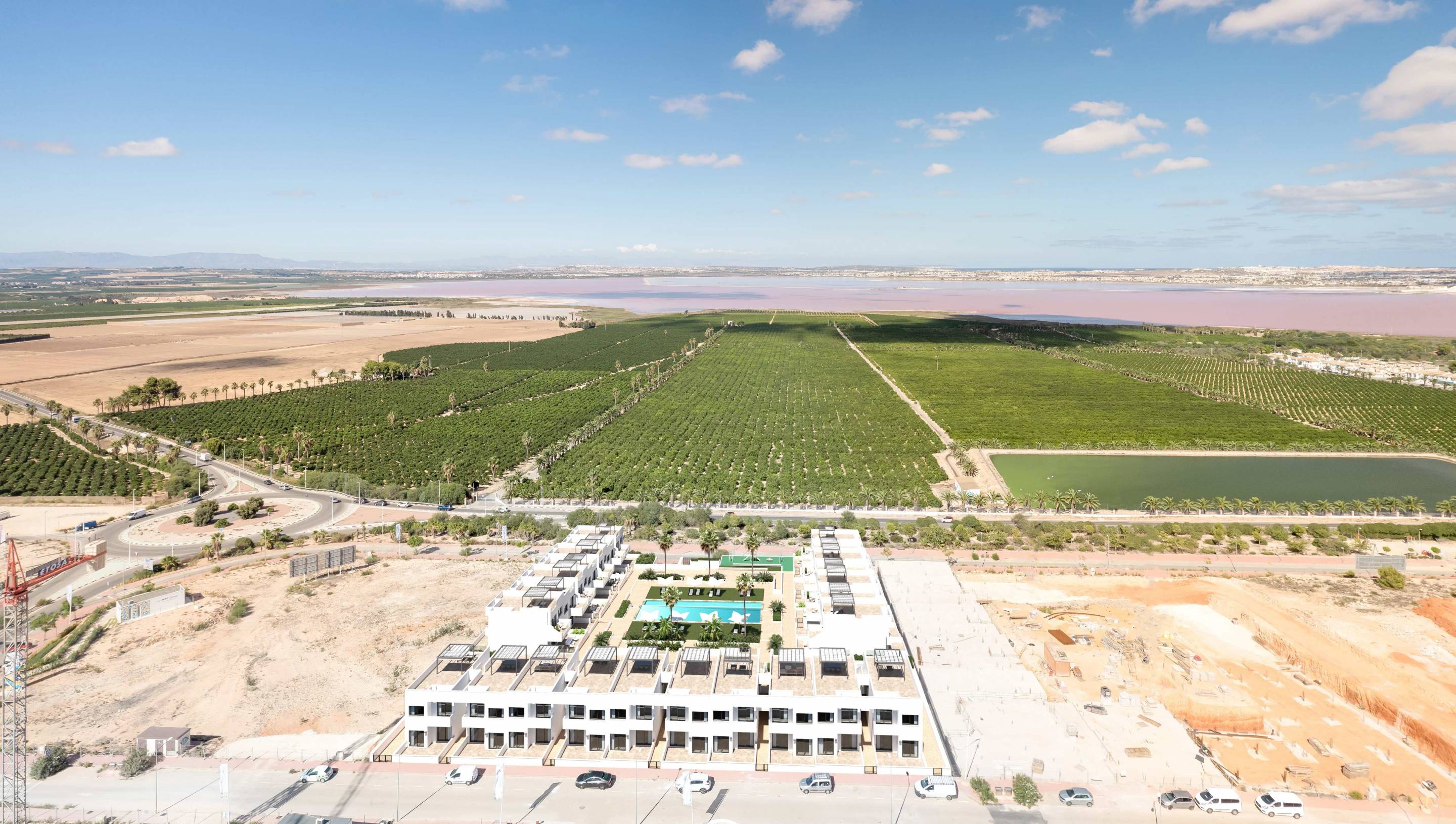 Landscaped communal gardens in new-build development, Lago Jardín
