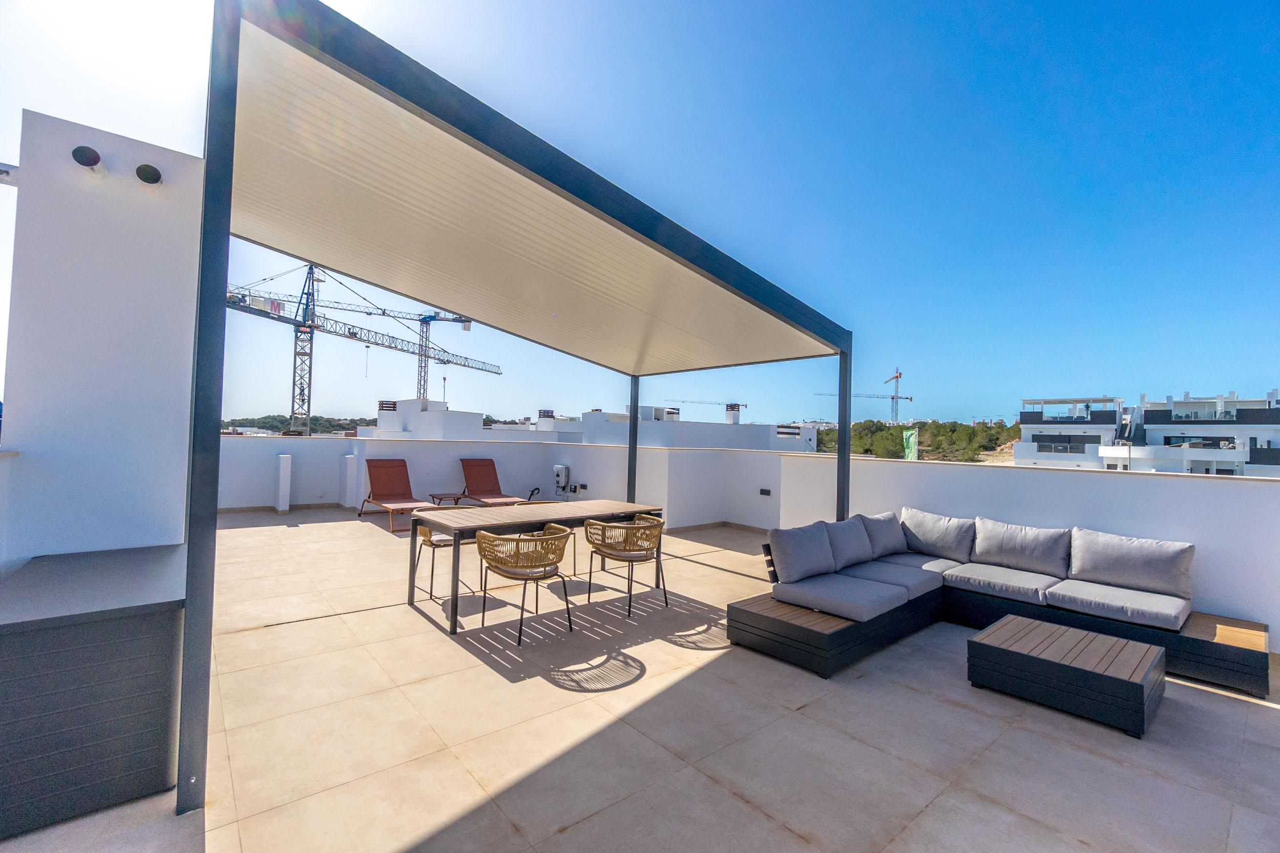 Overview of communal pool and terrace, new-build complex, Lago Jardín