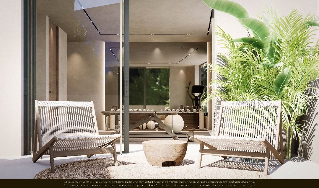 Pool area in evening light at new-build villa, Las Brisas, Marbella