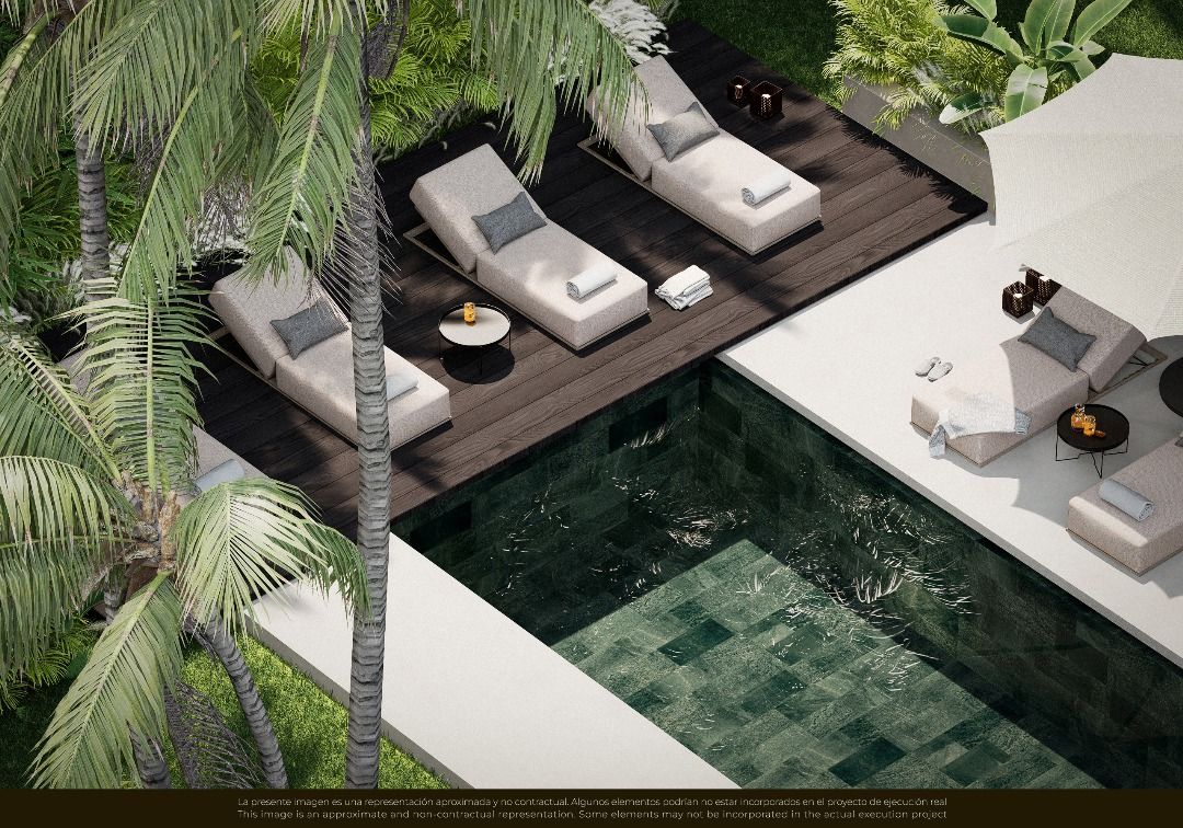 Garden-level view of pool and villa exterior in Las Brisas, Marbella