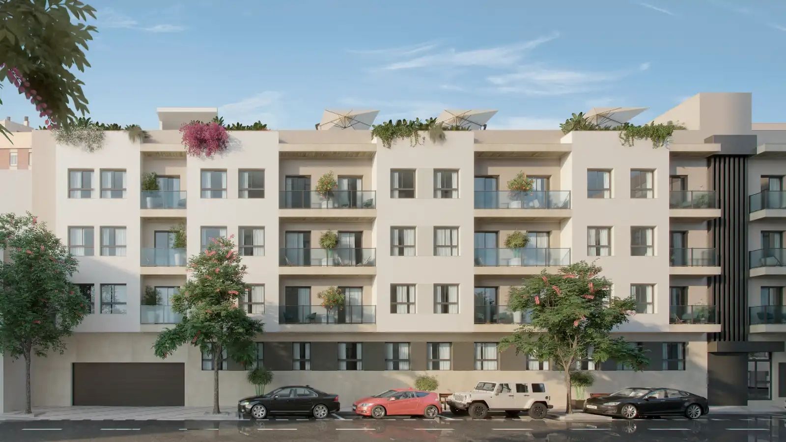 Communal swimming pool at new-build residential development, La Princesa-Huelin, Málaga