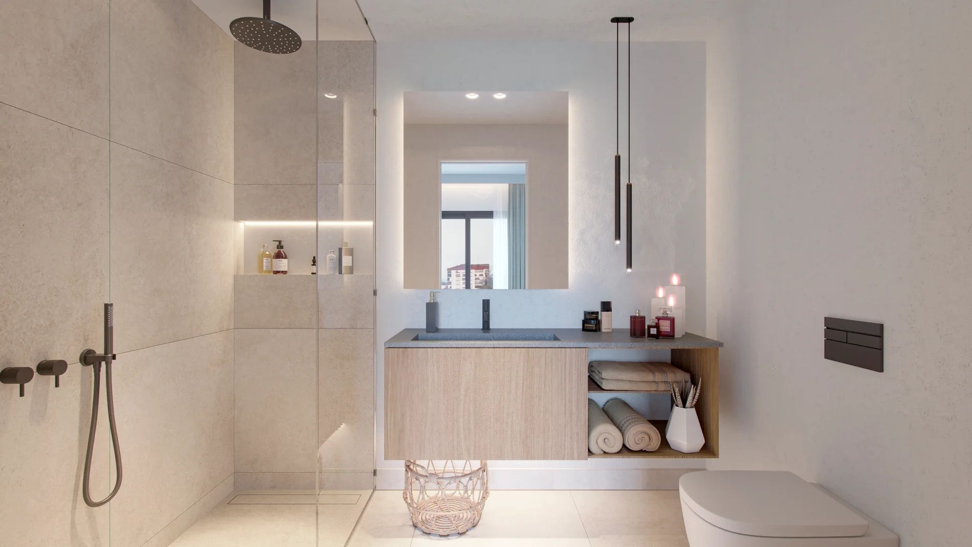 Bathroom with fitted furniture in 2-bedroom new-build apartment, La Princesa-Huelin