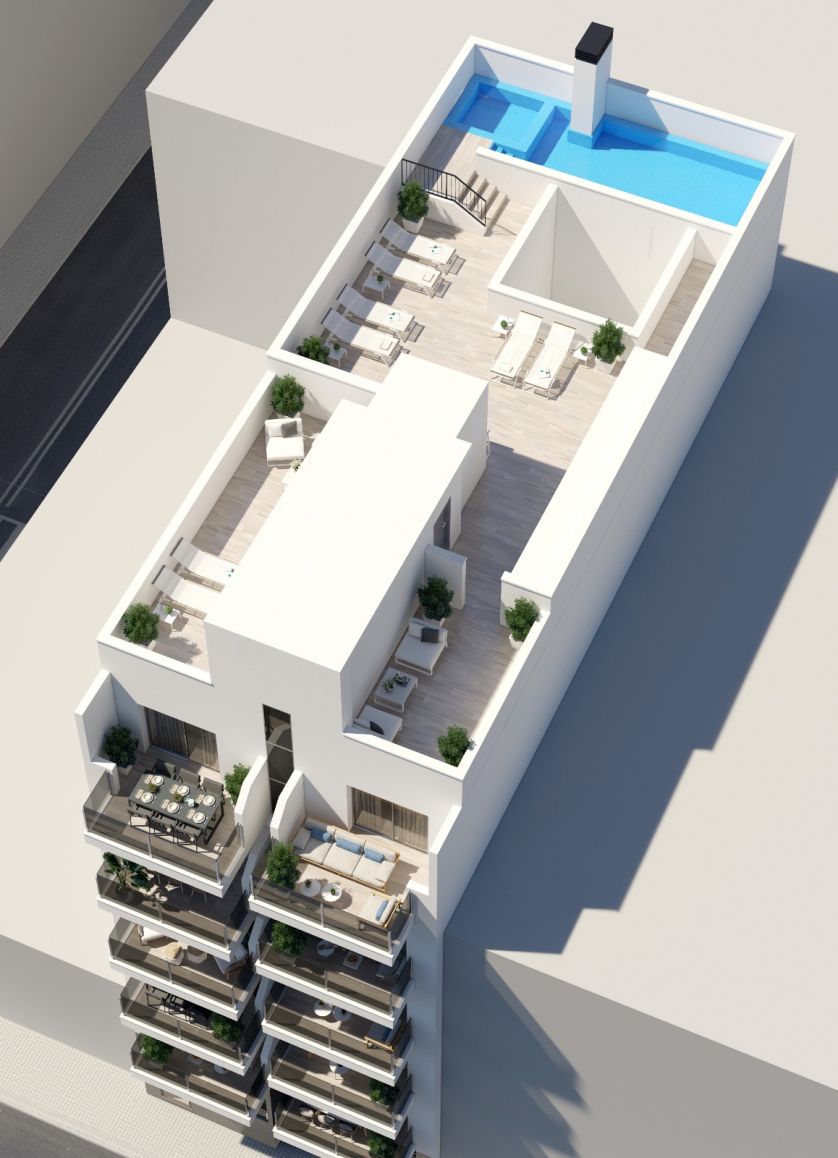 Landscaped grounds and pathways of new-build residential complex, Playa del Cura, Torrevieja