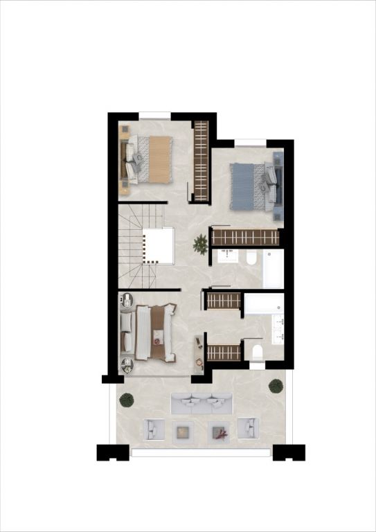 Floor plan - first floor of 3-bedroom townhouse in Mijas Golf