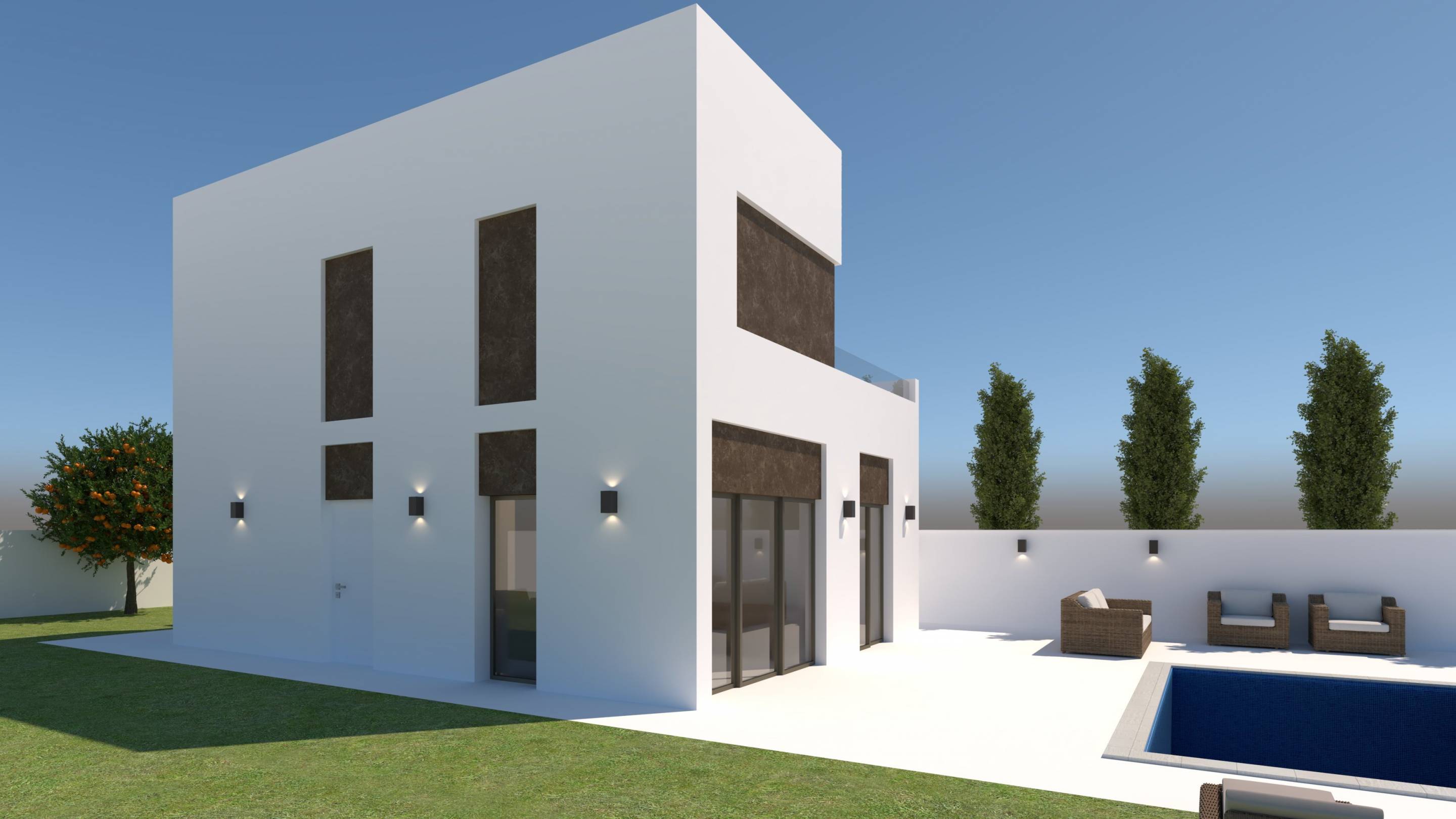 Kitchen in 3-bedroom new-build villa, Ciudad Quesada, with fitted units and tiled splashback