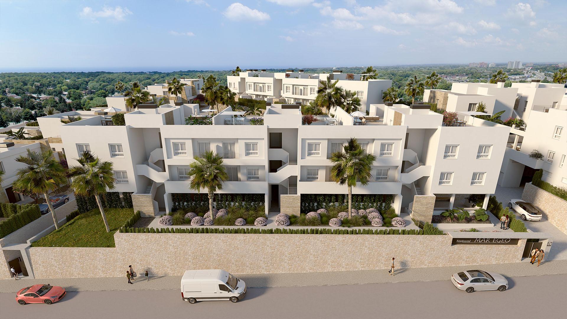 Aerial view of new-build bungalow development, Algorfa, Alicante