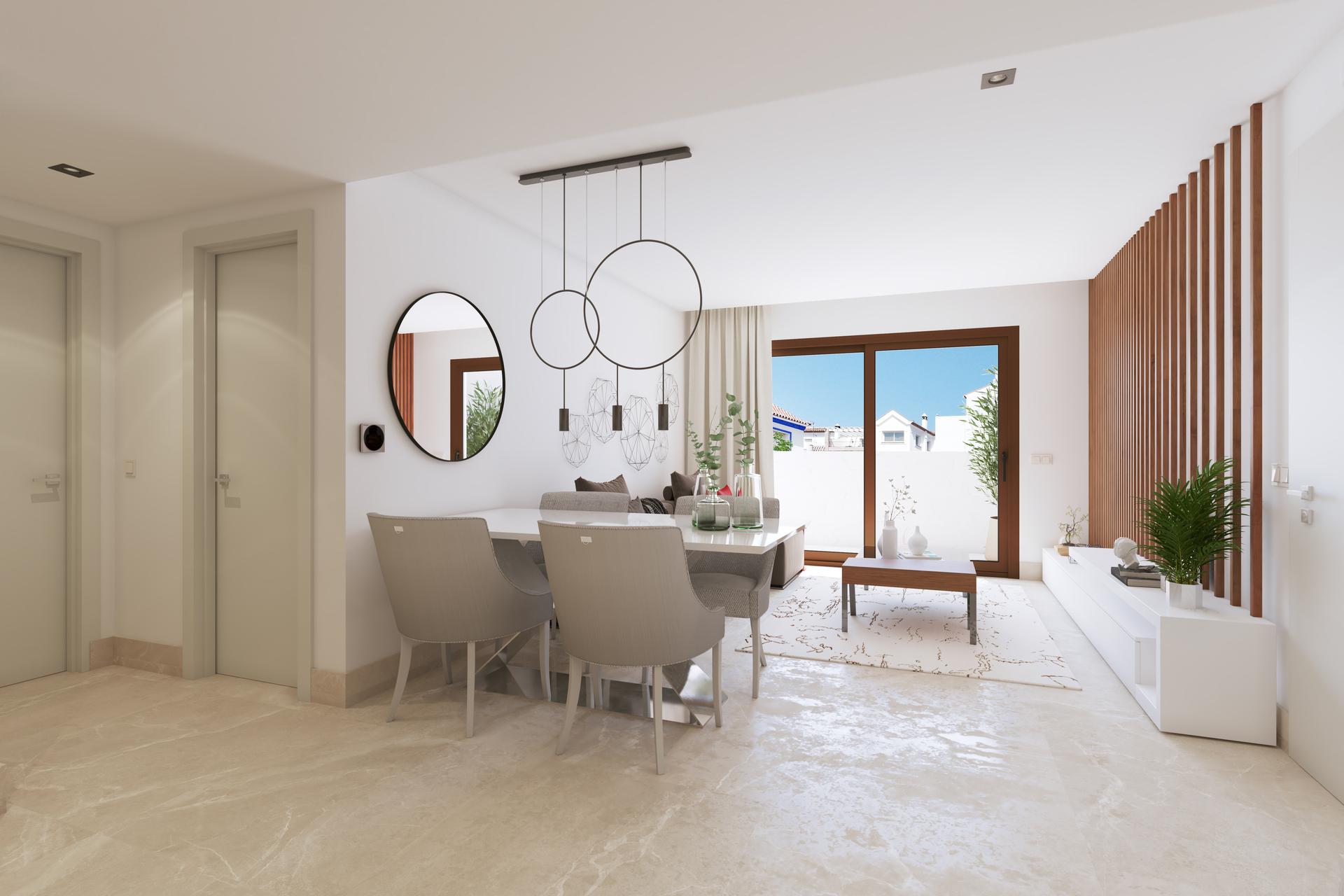 Dining area adjoining living room in second-floor apartment, La Quinta, Benahavis